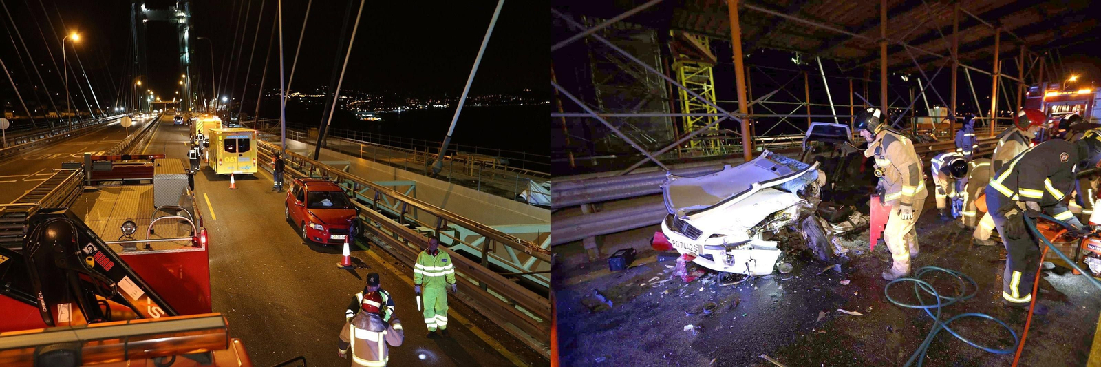 El accidente en el medio del puente de Rande esta madrugada // Alberte
