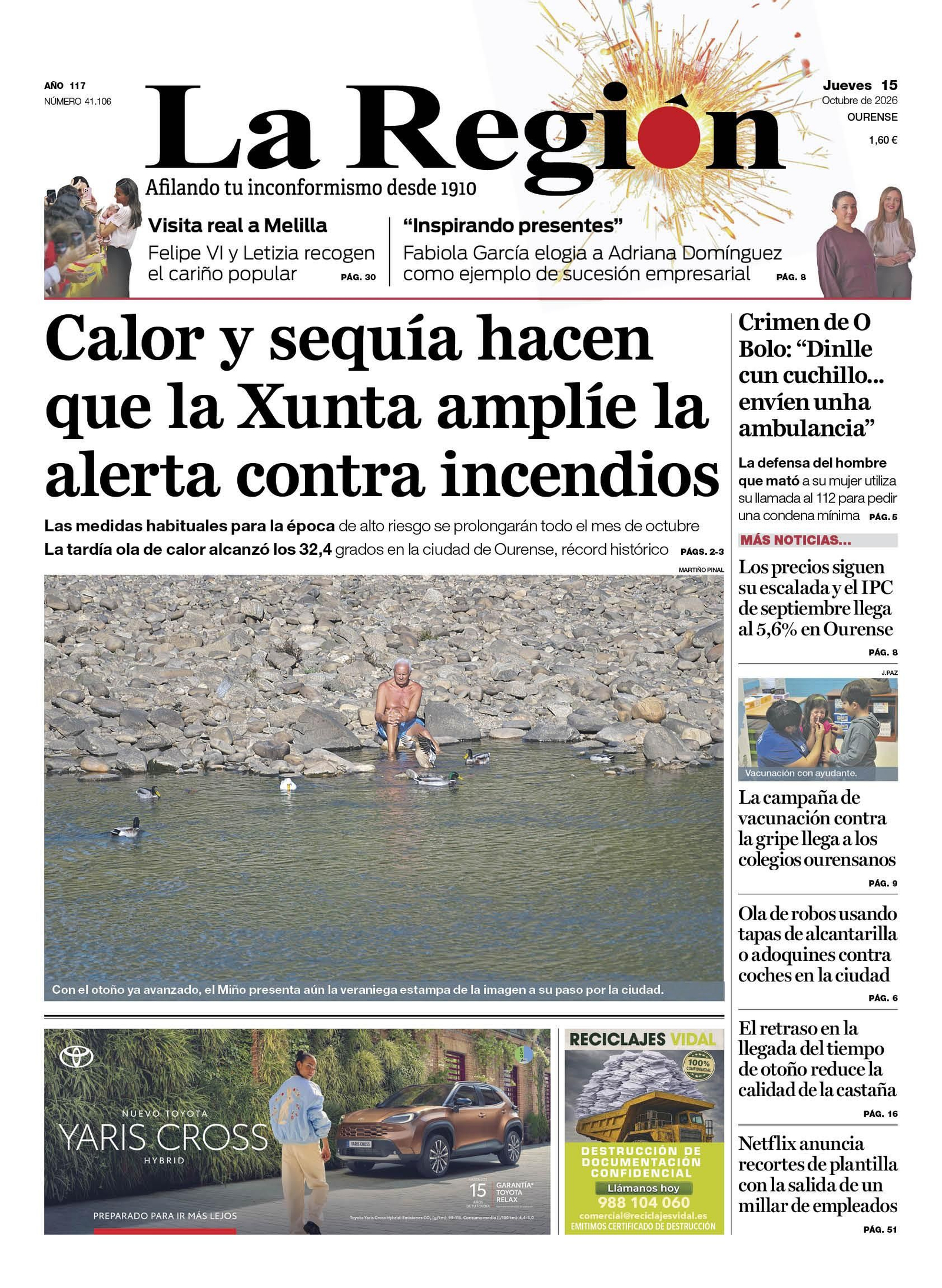 La portada de La Región de este jueves.