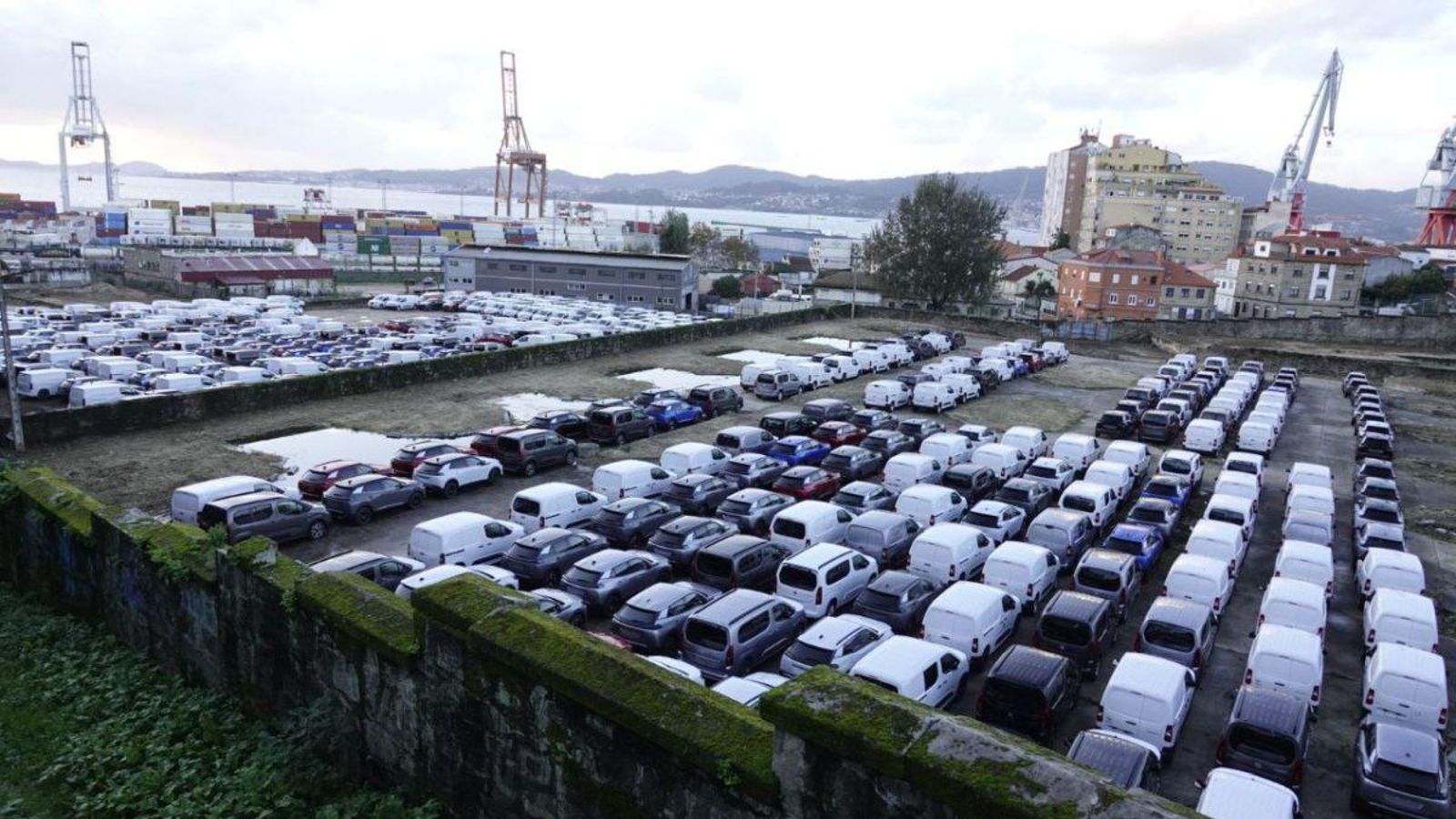 Otro millar de coches de Stellantis en depósito, estos ayer en la finca de Zona Franca en Guixar.+
