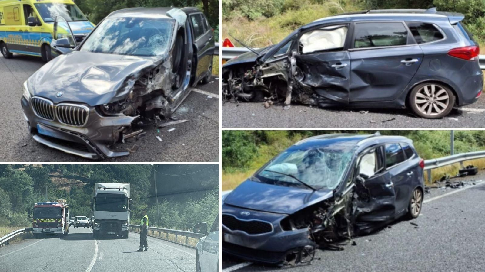 Imagen del accidente de tráfico en la N-120 que dejó a cinco personas heridas este jueves en Pereiro de Aguiar.