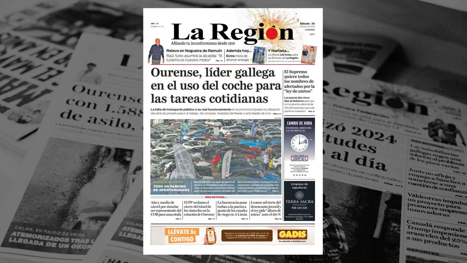 La portada de La Región de este sábado, 24 de octubre.