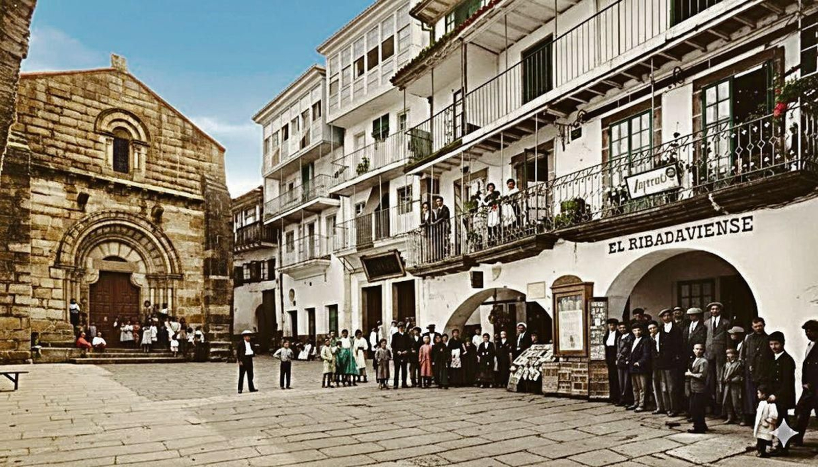 Sede de El Ribadaviense, que fue la tercera cabecera que dirigió Máximo Tomé hasta 1925, en que falleció. (Foto coloreada con IA de un original en blanco y negro).