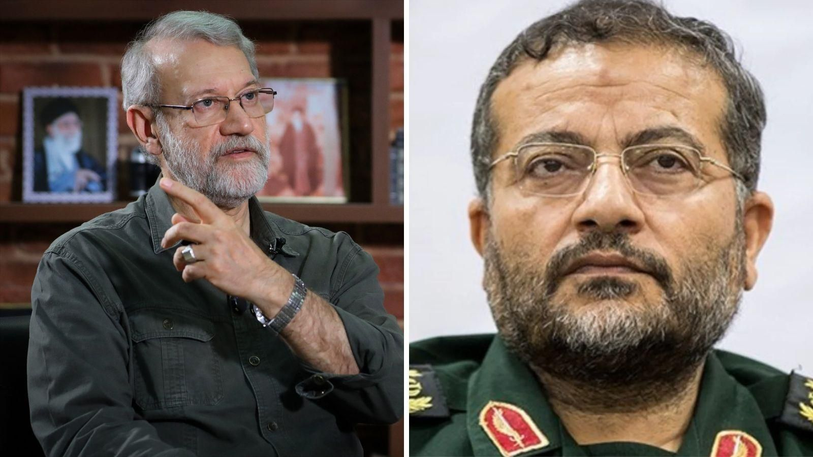 Alí Larijani, secretario del Consejo Supremo de Seguridad Nacional de Irán, y de Gholamreza Soleimani, líder de la fuerza paramilitar Basij respectivamente.