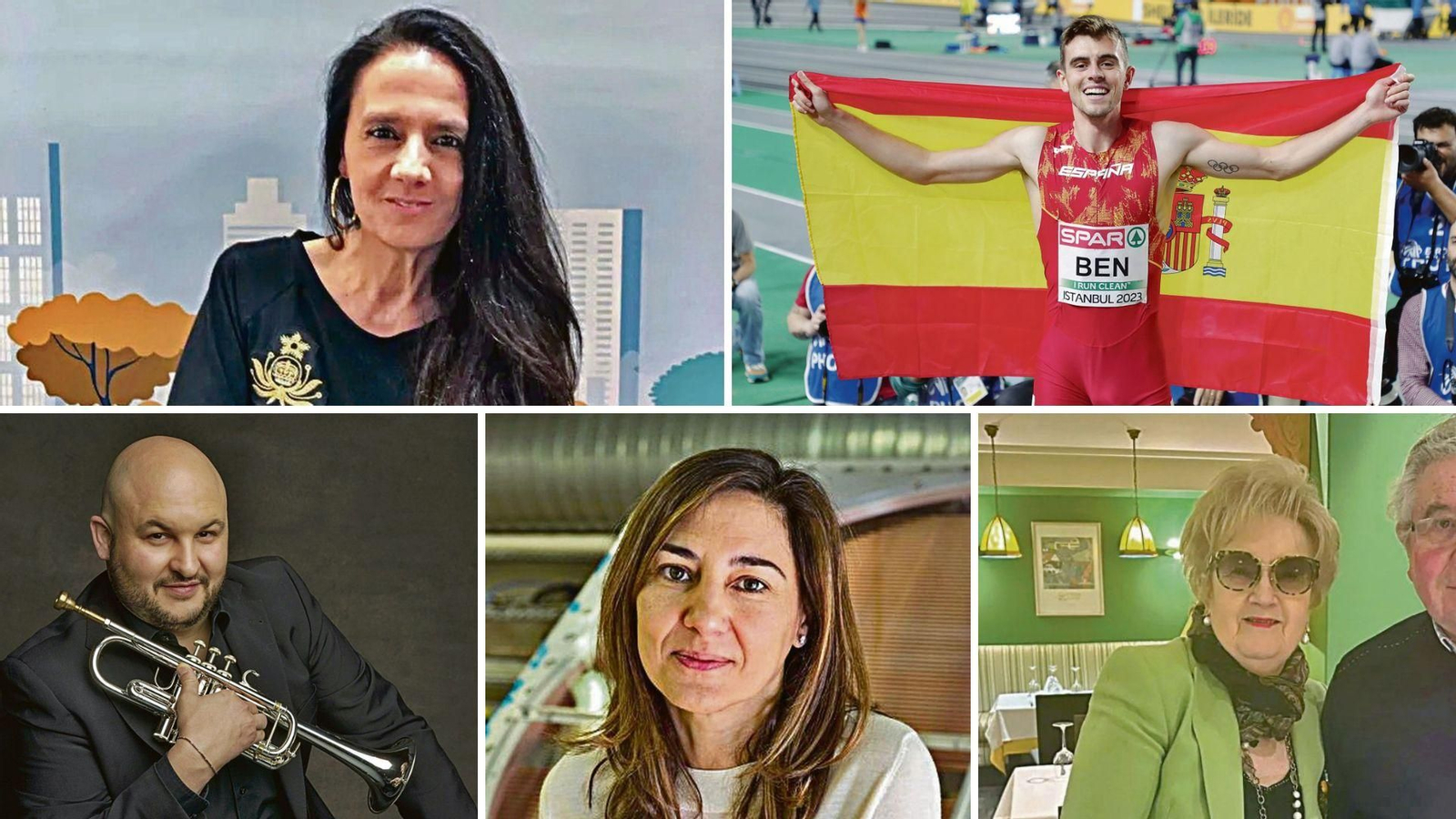 Charo Barca, de Fundación Andrea; el atleta Adrián Ben Montenegro; el músico Esteban Batallán Cons; la física Mar Capeáns Garrido y María Barallobre Tomé, de La Penela.