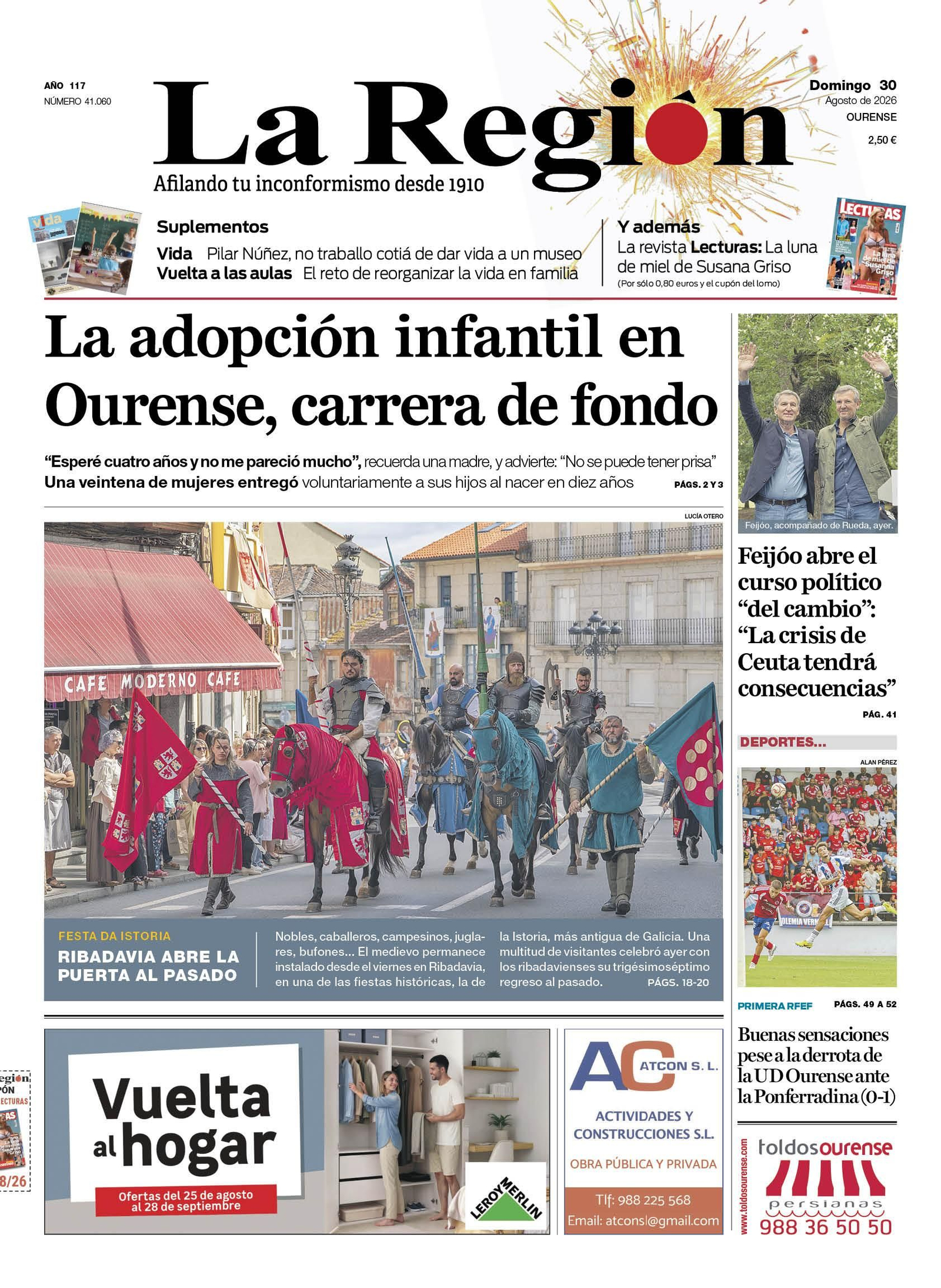 Los titulares de La Región de este domingo, 30 de agosto