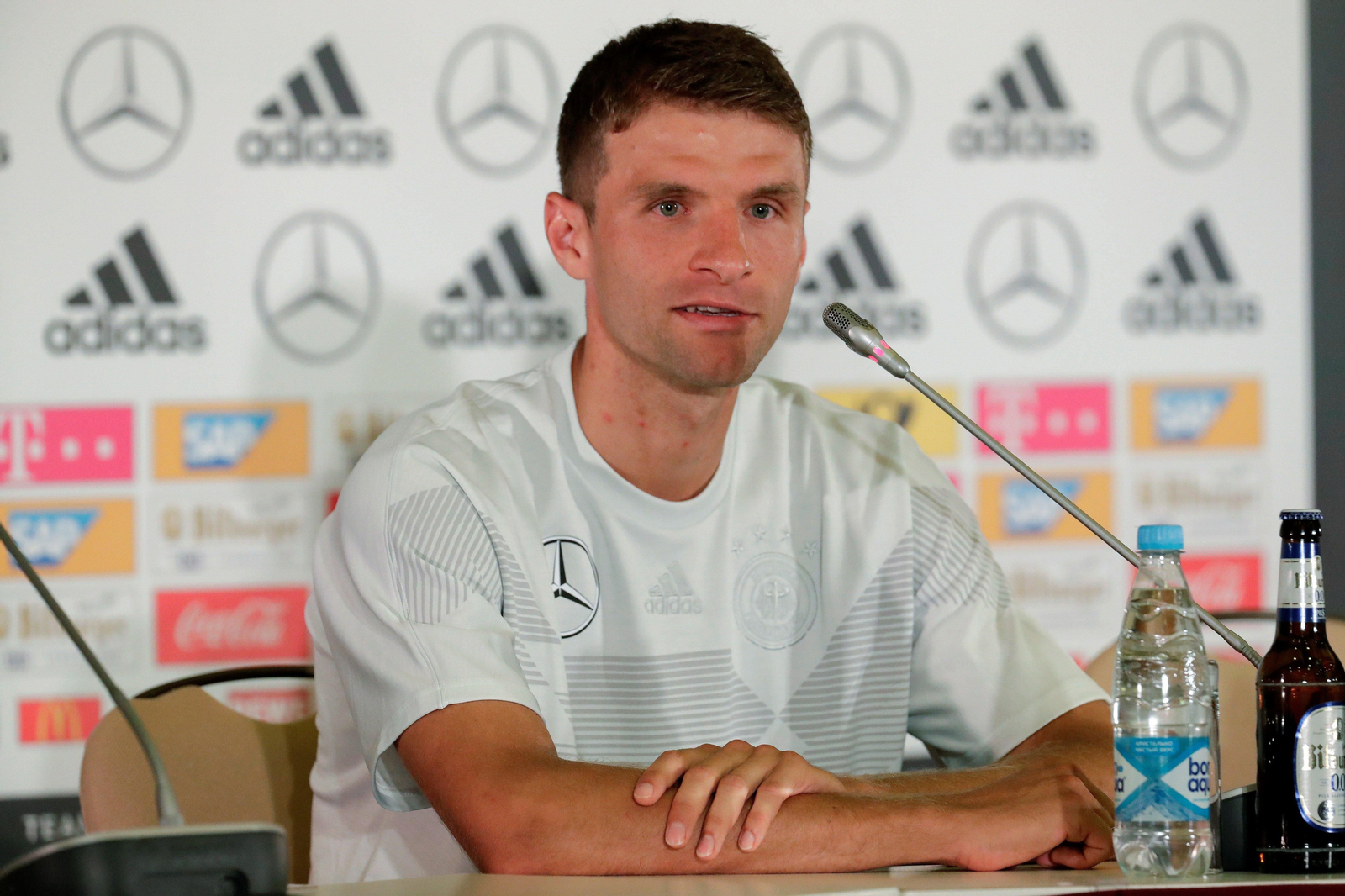 Thomas Müller, en la rueda de prensa de ayer.