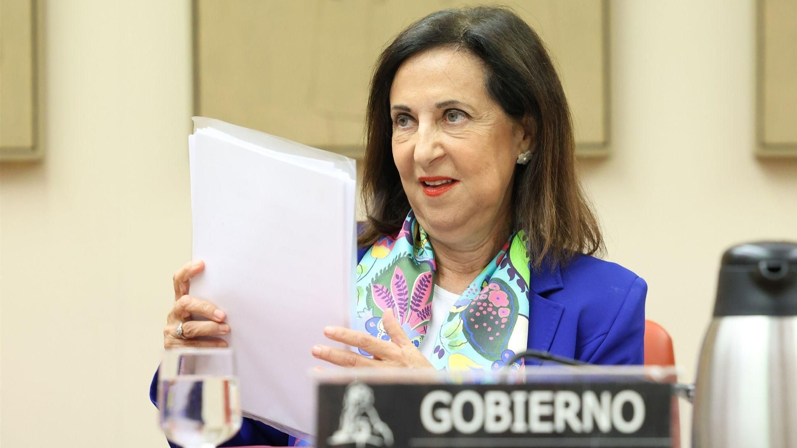 La ministra de Defensa, Margarita Robles, durante la comparecencia ante la Comisión de Defensa en el Congreso.