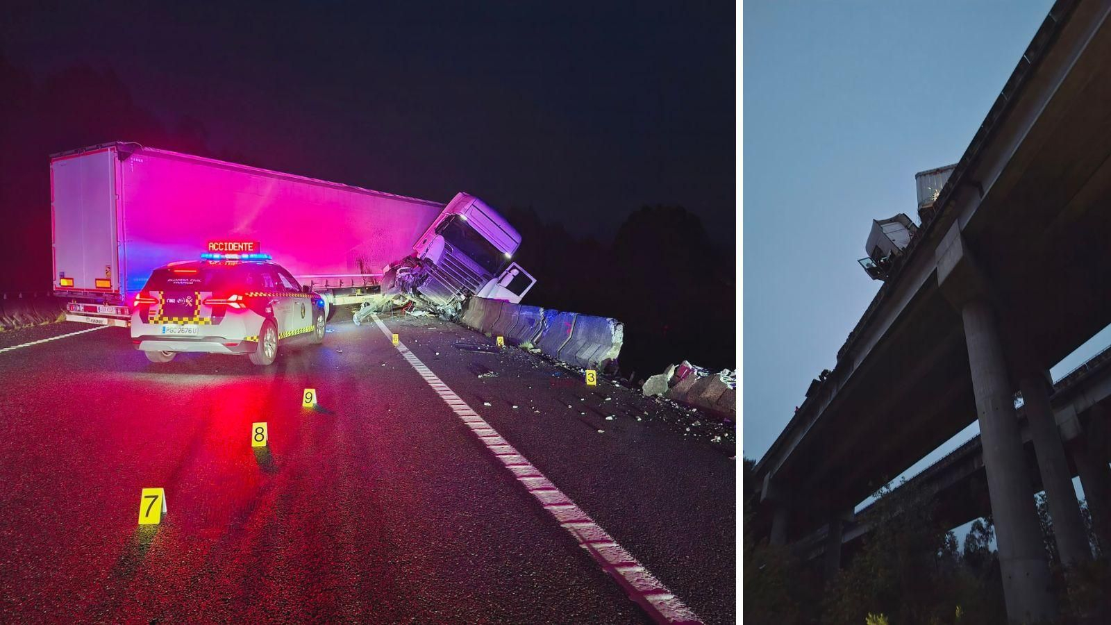 Estado del camión en la A-52 tras el accidente de tráfico
