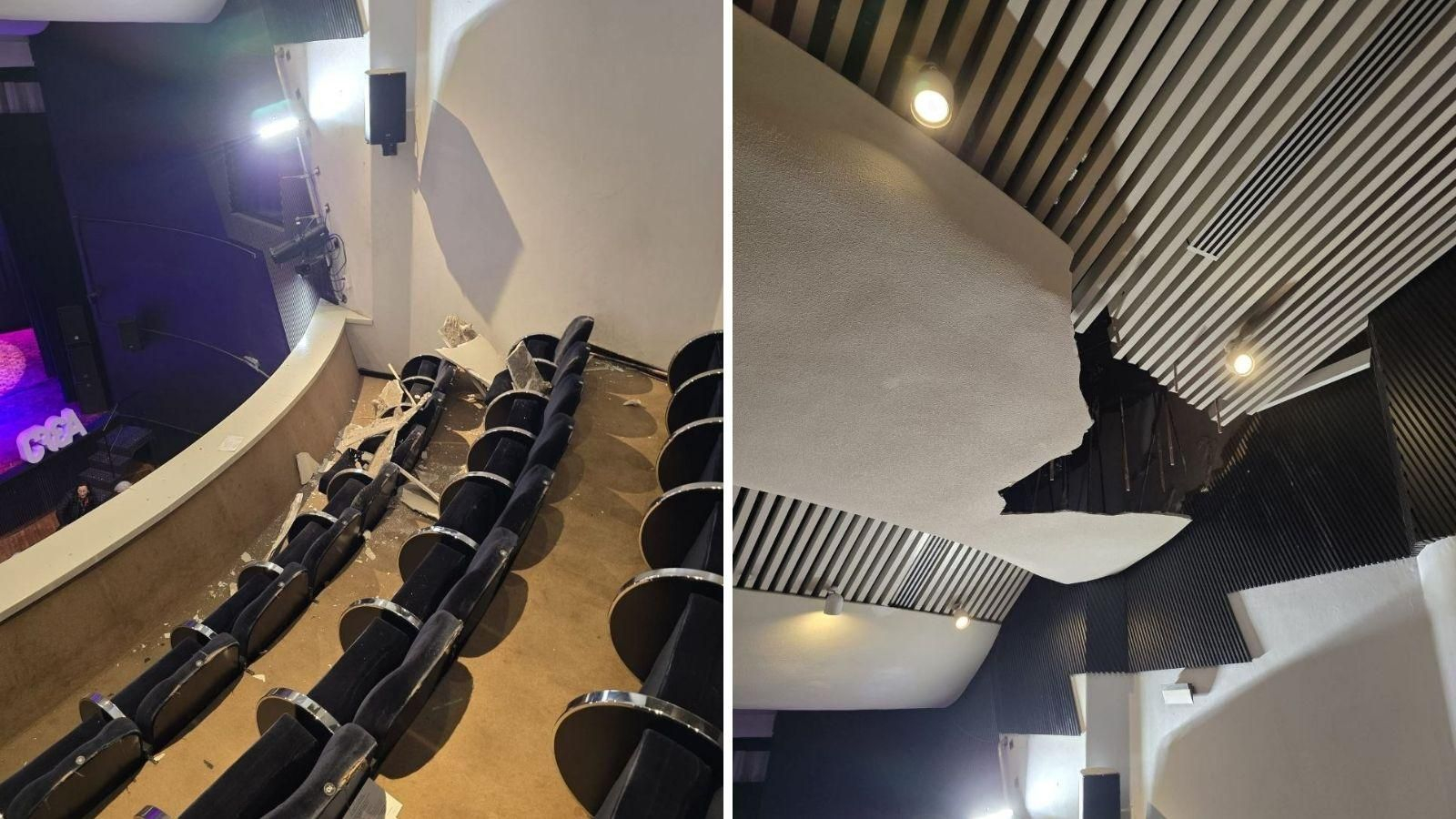 El trozo del falso techo del Teatro Principal de Pontevedra que se desprendió este viernes.