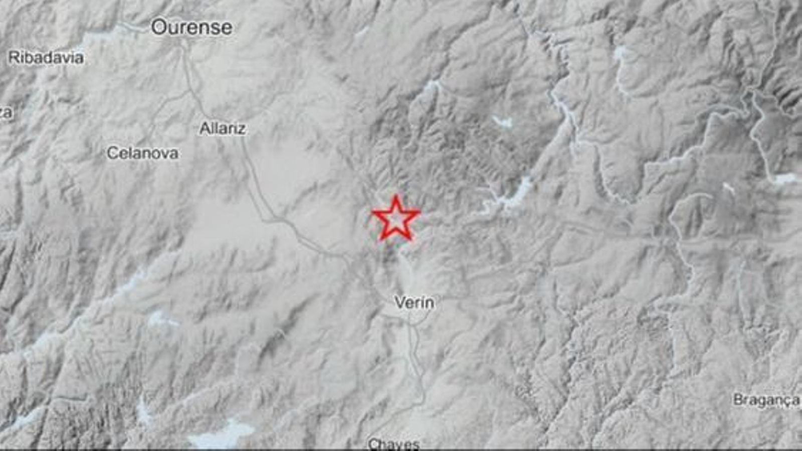 Epicentro del último terremoto en la provincia de Ourense