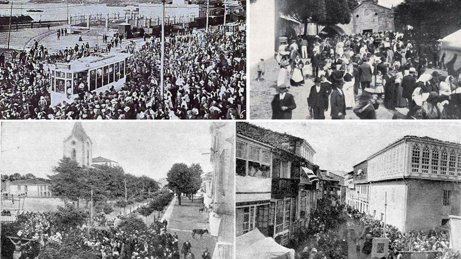 A chegada do tranvía a Vigo, a festa de San Roque e as festas de Trives, publicadas en Vida Gallega polos irmáns Sarabia.