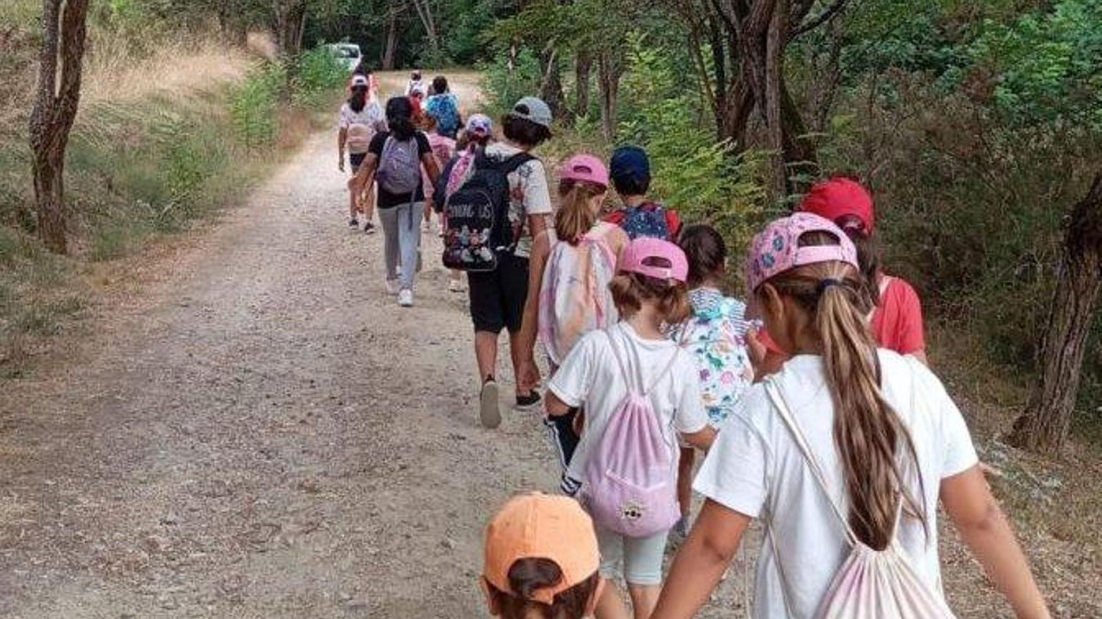 Participantes del campamento del año pasado recorriendo el Camiño de San Rosendo.