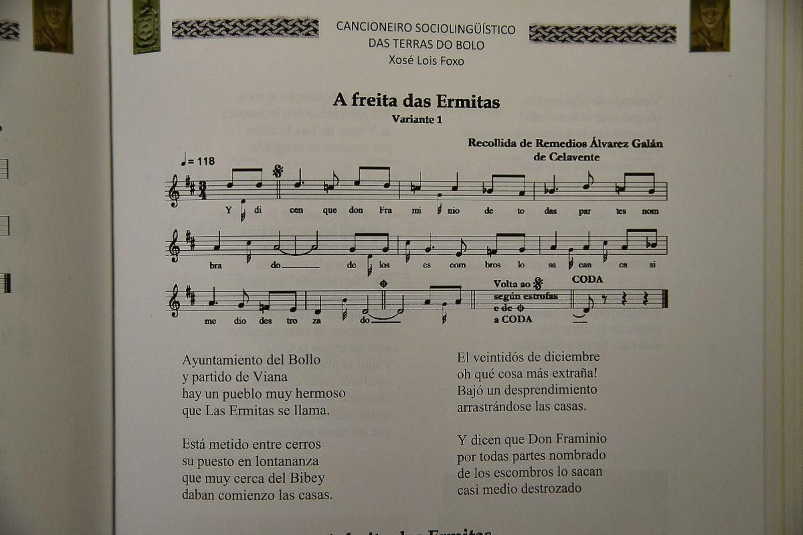 Copla de 1909 contando la tragedia ocurrida en As Ermidas cuando se desplomó parte de la montaña.
