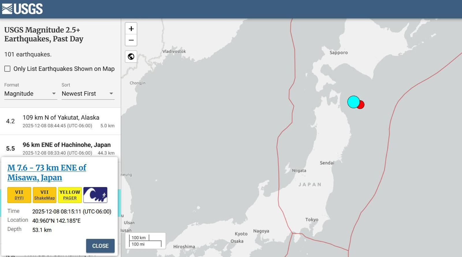 Terremoto registrado en Japón
