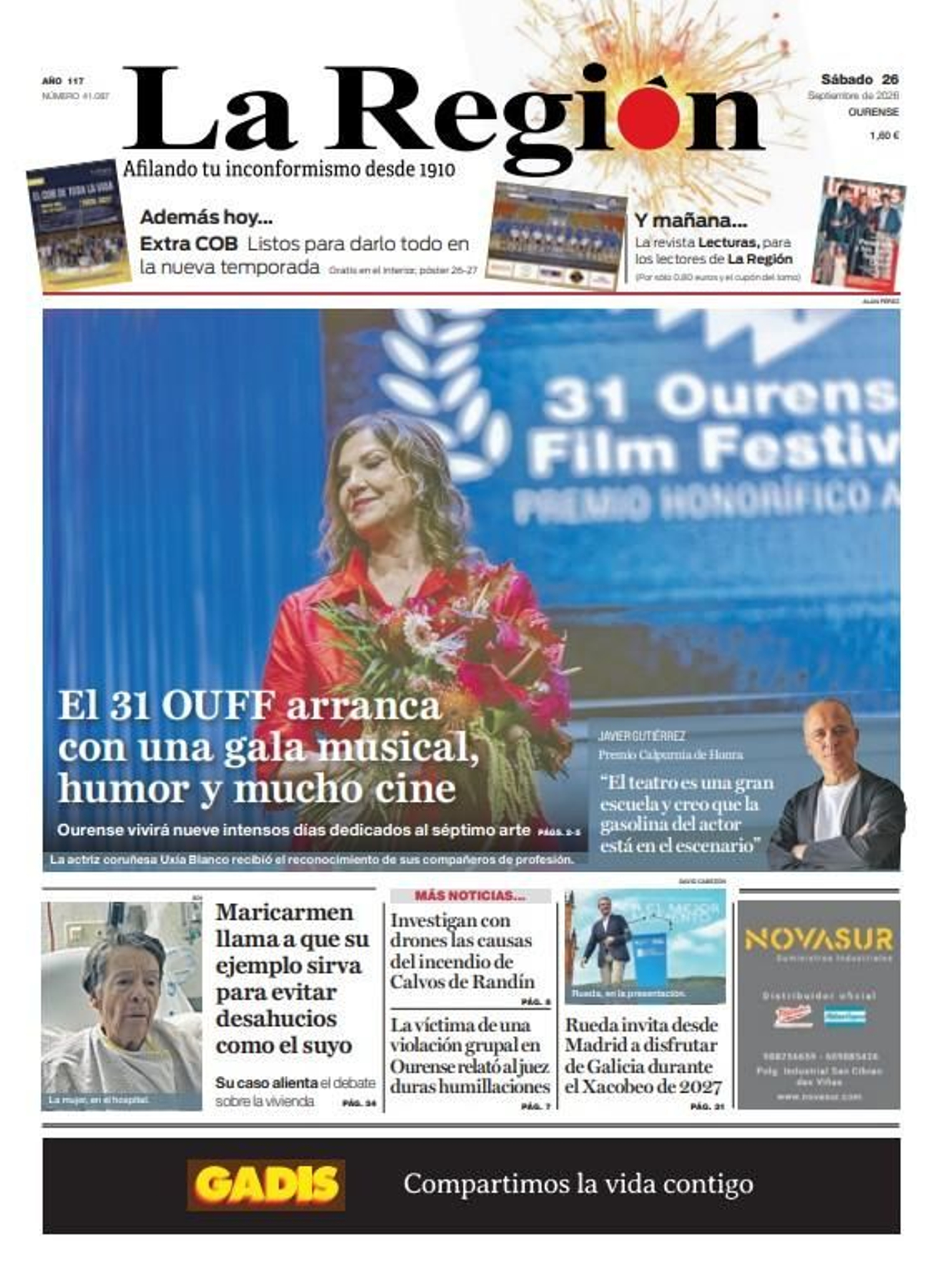 La portada de La Región de este sábado 26 de septiembre.