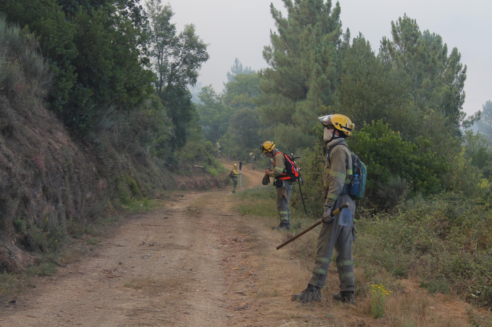 Brigadistas trabajando en el control del incendio de Rubiá. // (Isaac Cruz)