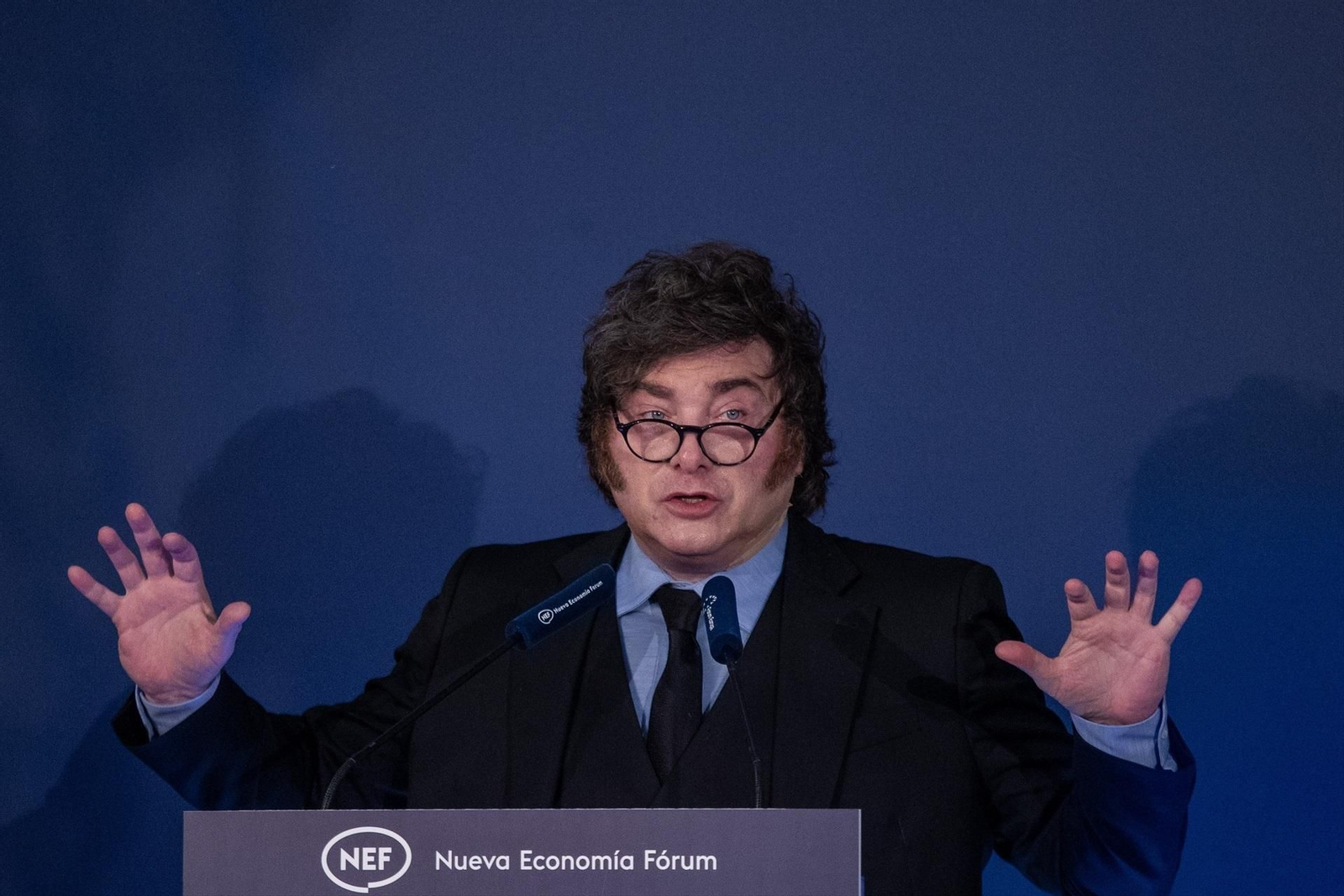 El presidente de Argentina, Javier Milei, participa en un desayuno organizado por Nueva Economía Fórum
