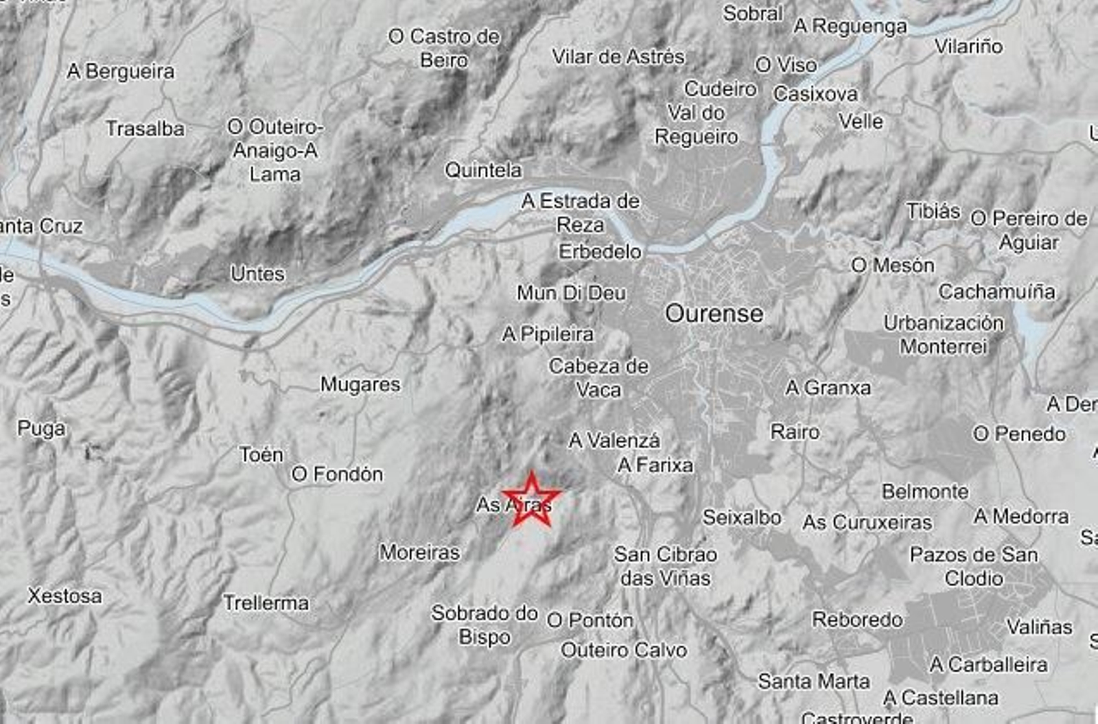 Epicentro del terremoto en Barbadás.
