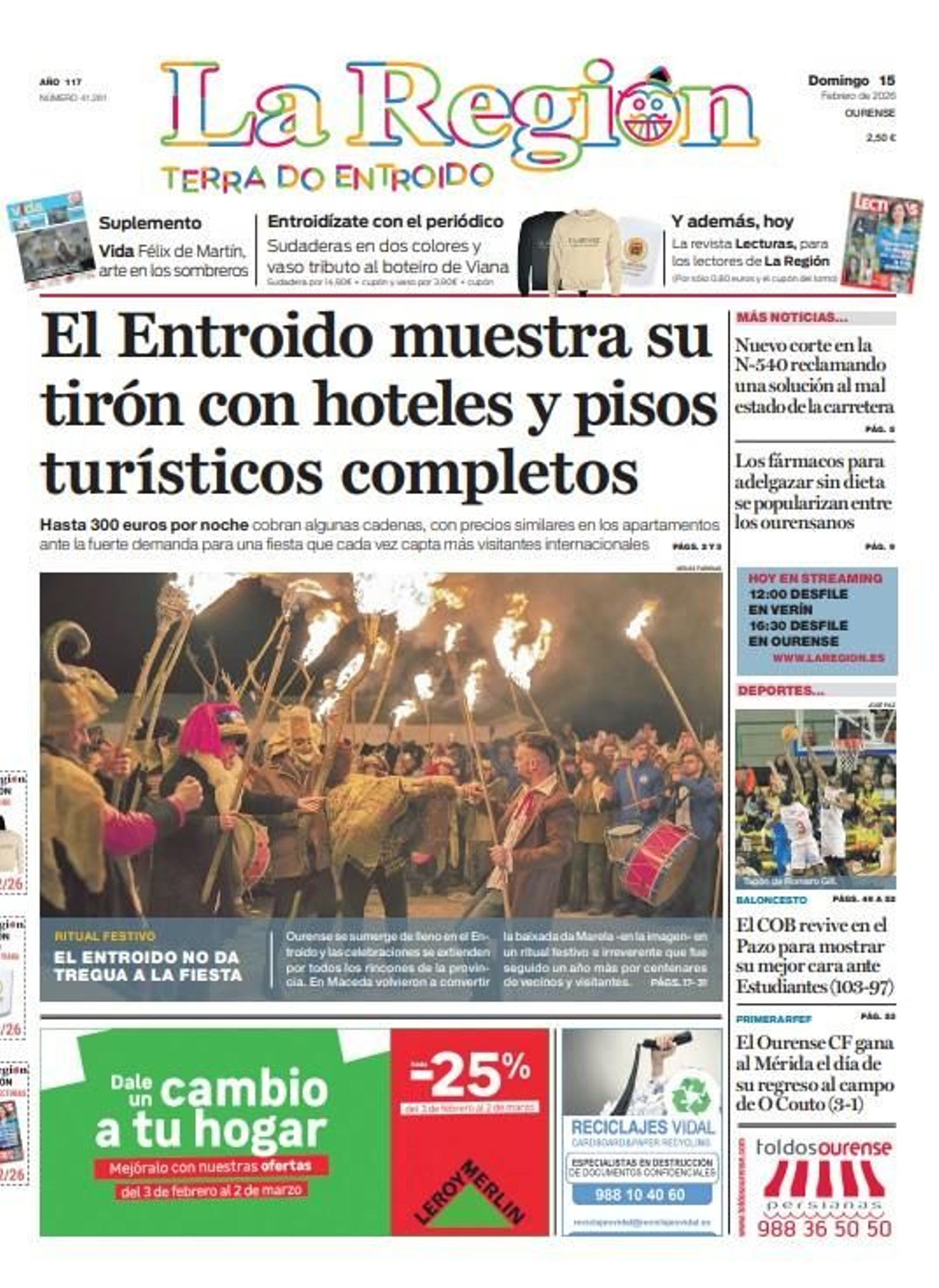 Los titulares de La Región de este domingo, 15 de febrero