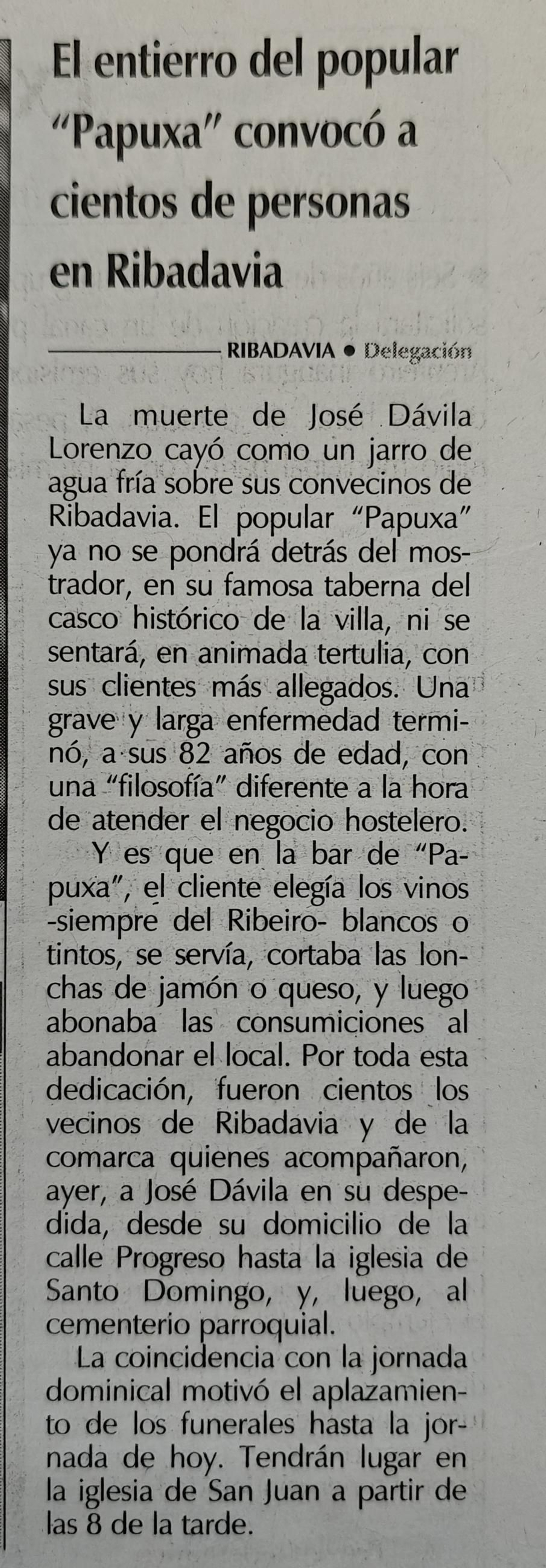 El entierro del popular "Papuxa".