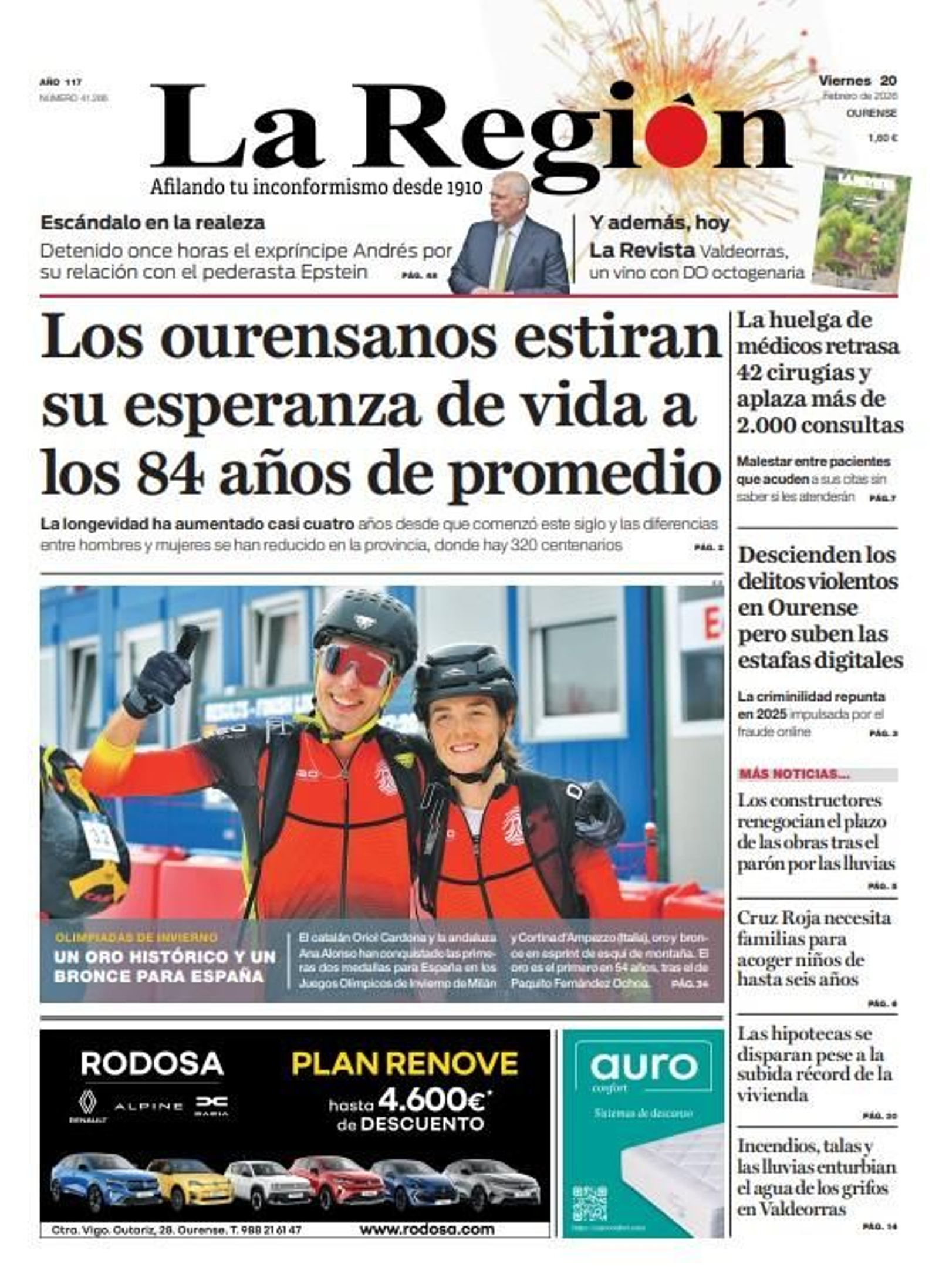 Los titulares de La Región de este viernes, 20 de febrero
