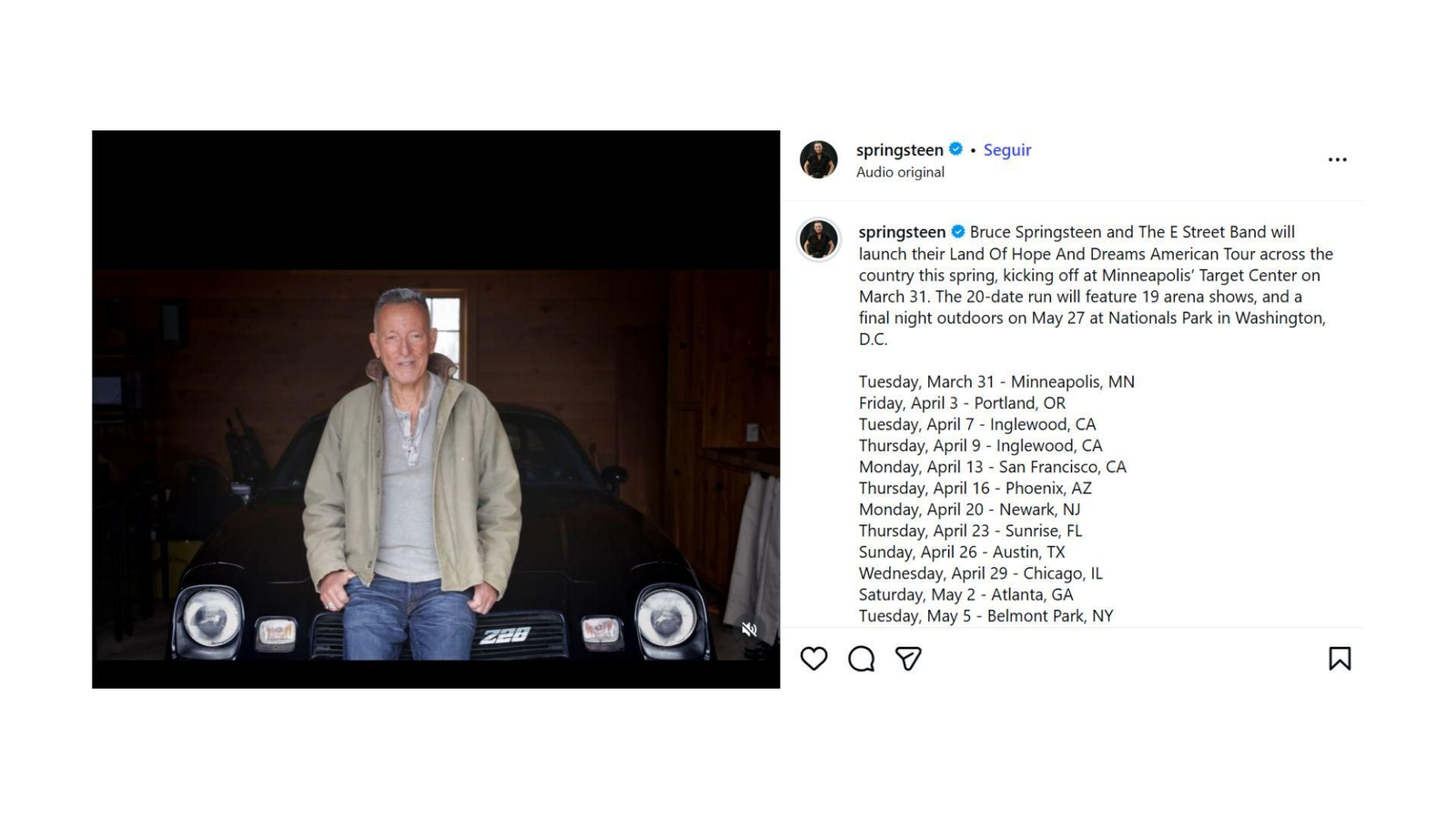 Bruce Springsteen anuncia gira por la democracia en EEUU.