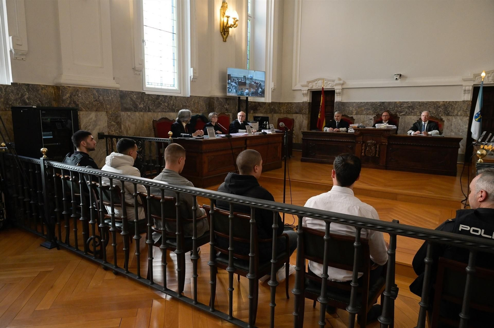 Los acusados, Diego Montaña, Alejandro Freire, Kaio Amaral, y Alejandro Míguez, durante una vista judicial.
