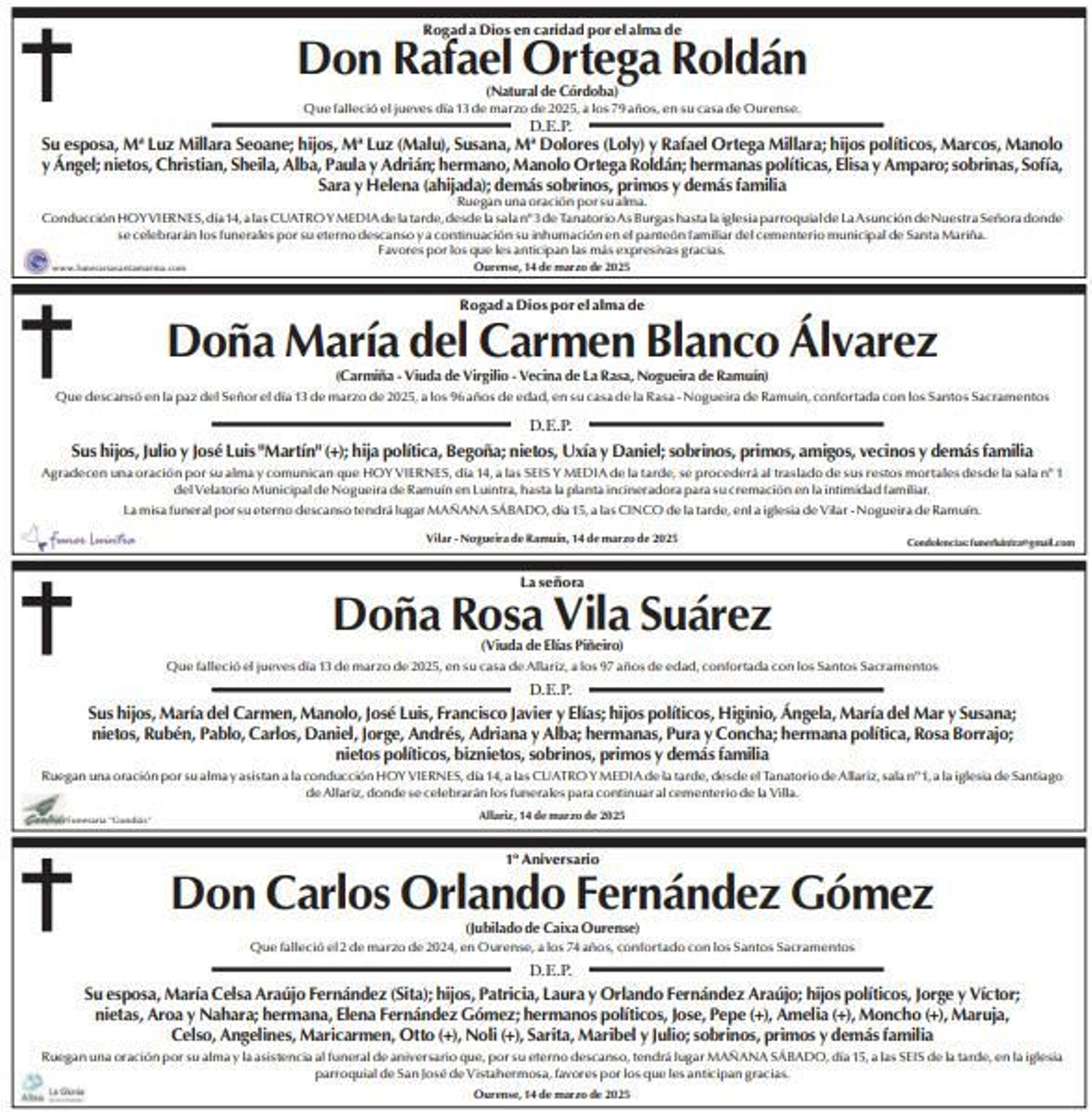 Las esquelas, 14 de marzo