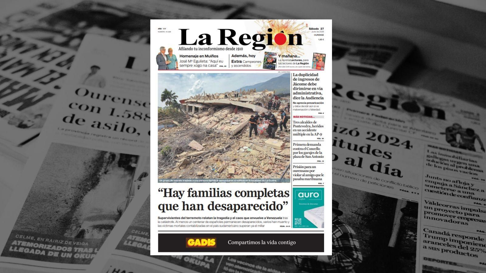 La portada de La Región de este sábado, 27 de junio.