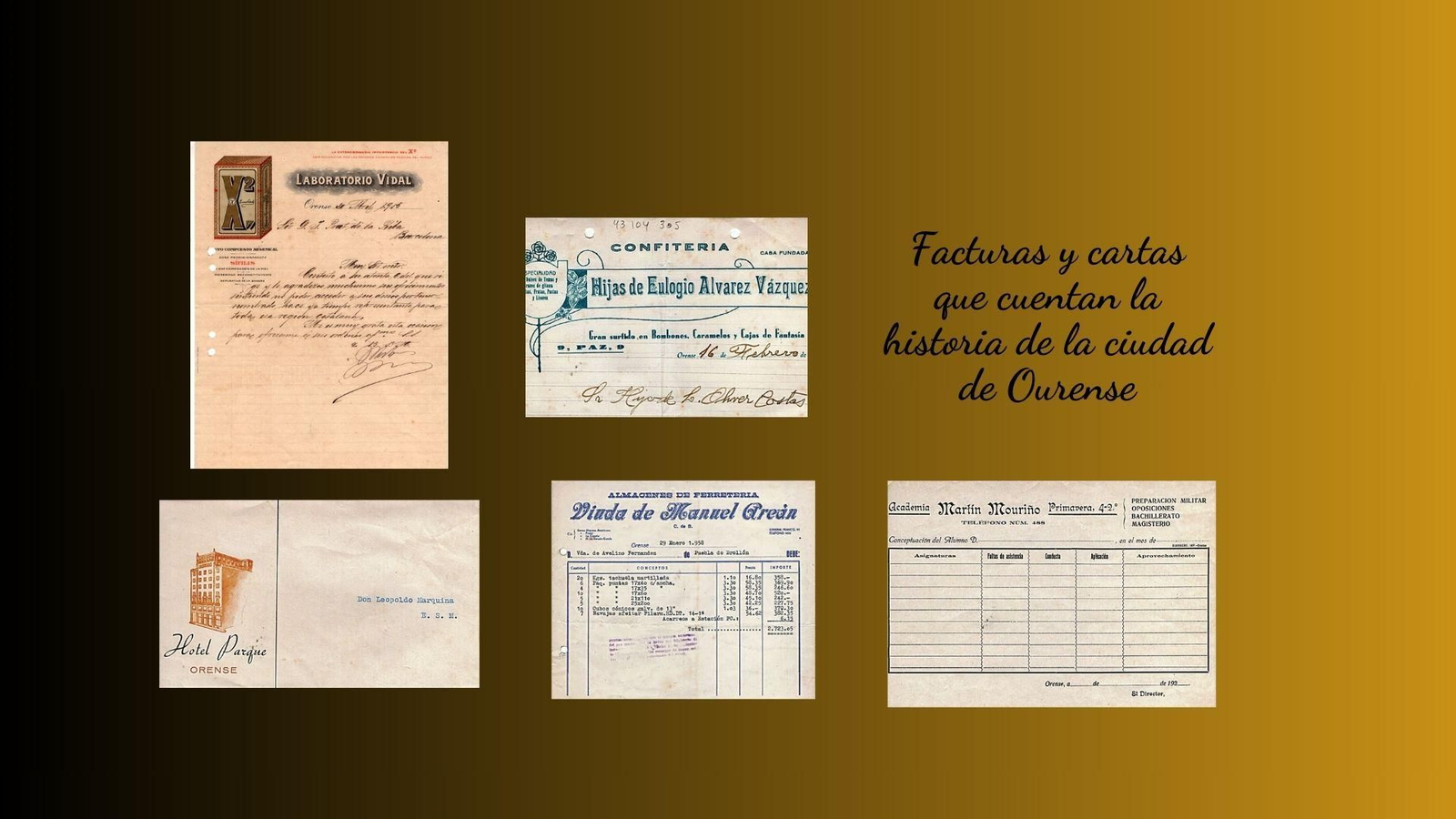 Facturas y cartas que cuentan la historia de la ciudad de Ourense.