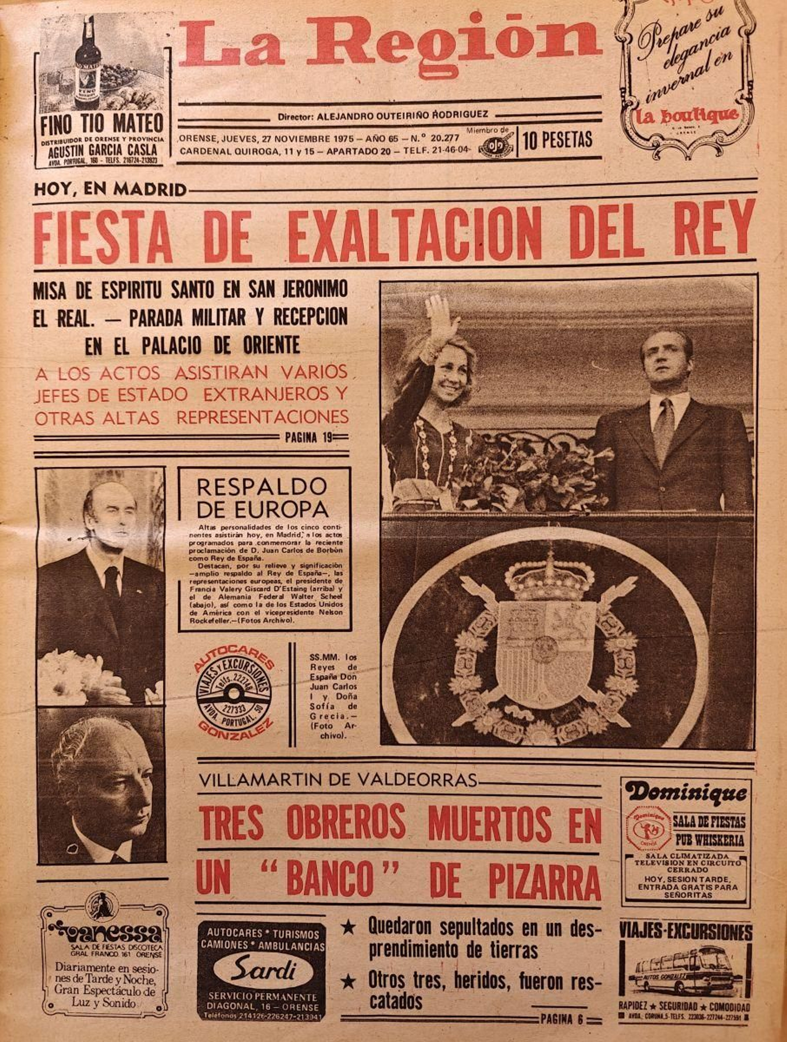 Los titulares de La Región del 27 de noviembre de 1975