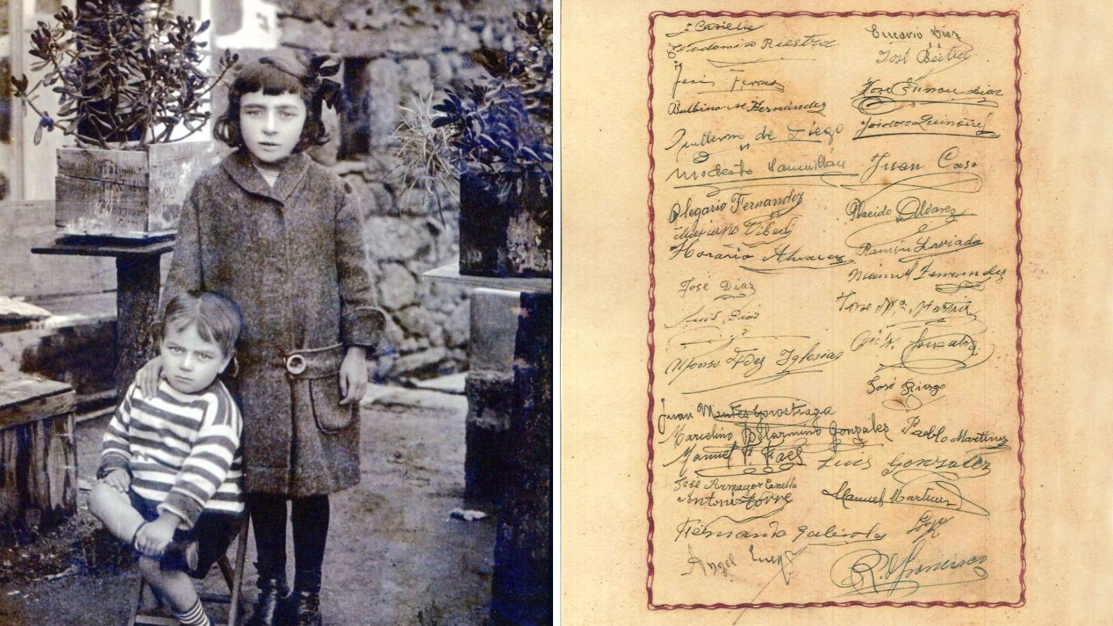 Celso Emilio coa súa irmá Polda e as primeiras firmas dos 544 asinantes.