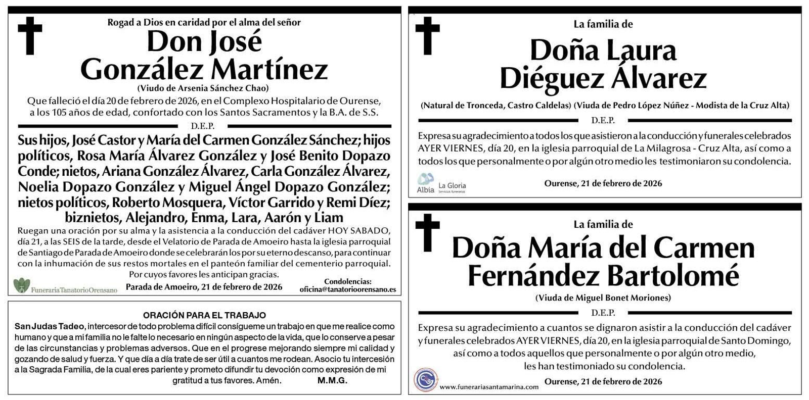 Esquelas del 21 dse febrero.