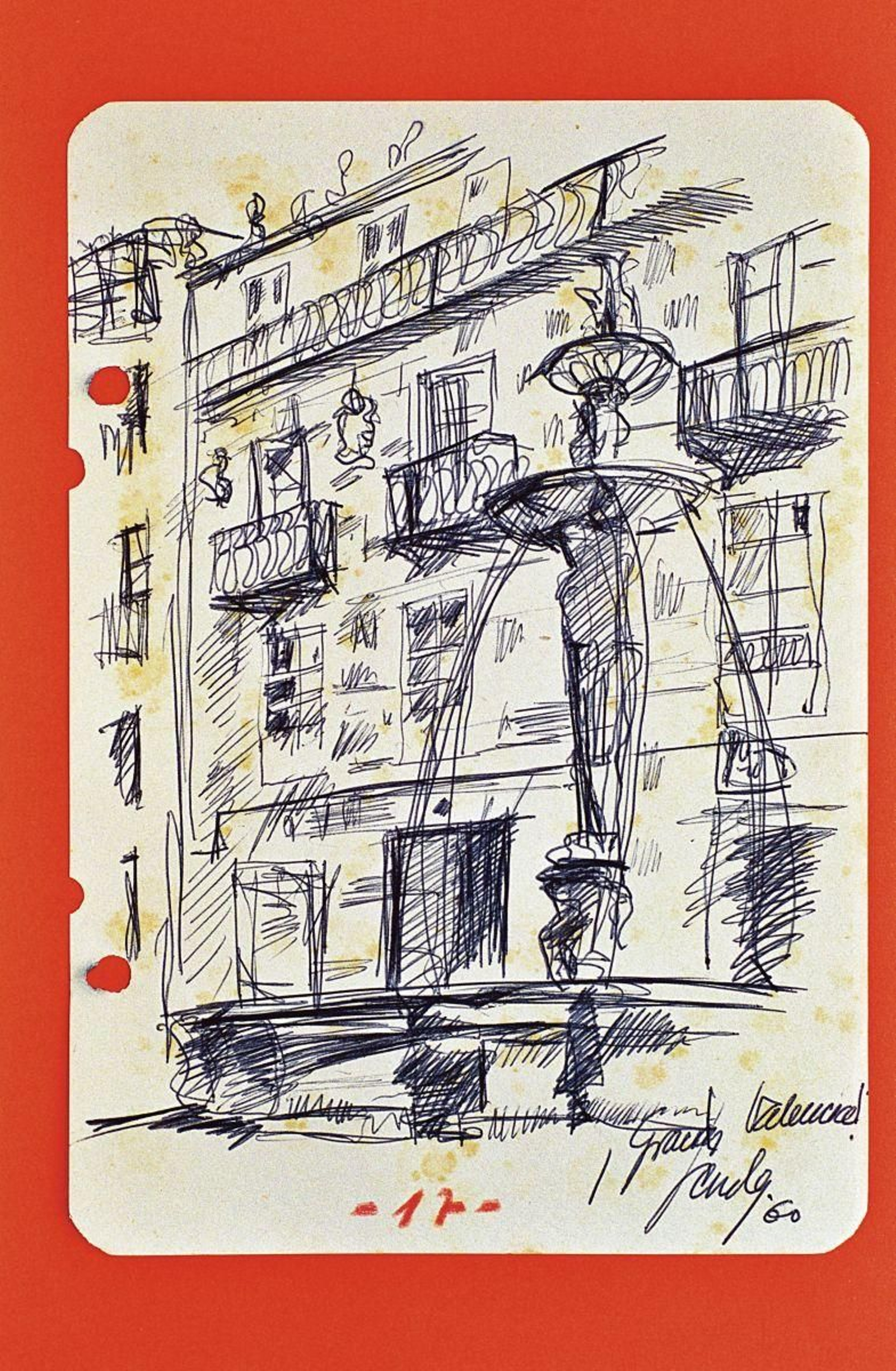 Una vez más Pepe Conde Corbál dibuja la Plaza del Hierro y lanza un :¡Gracias Valencia!. 1960.