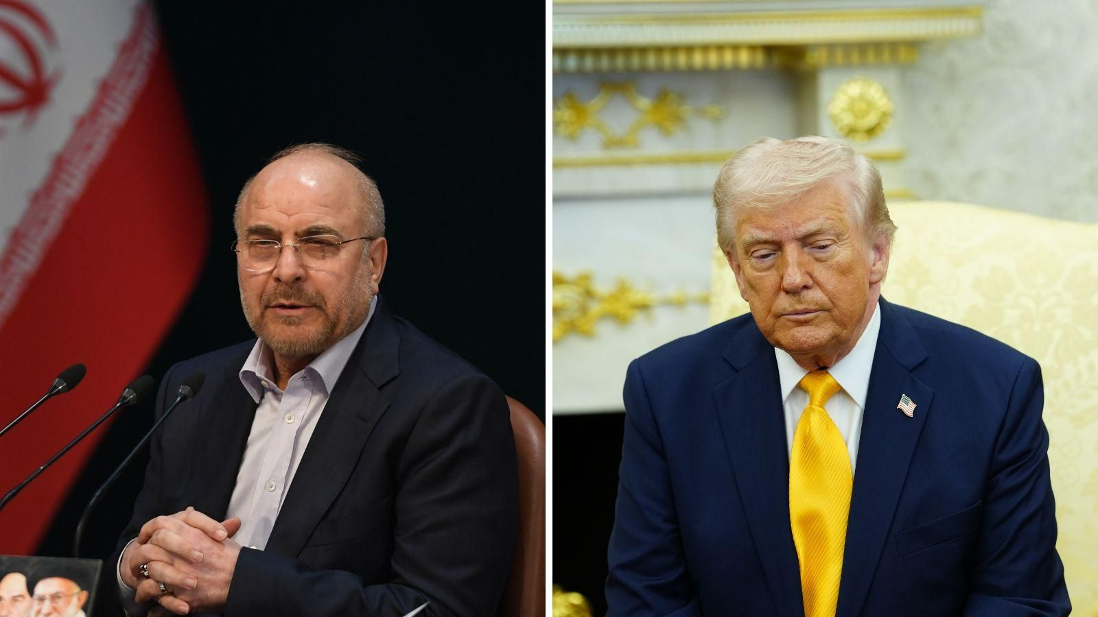 El presidente del Parlamento de Irán, Mohamed Baqer Qalibaf y Donald Trump