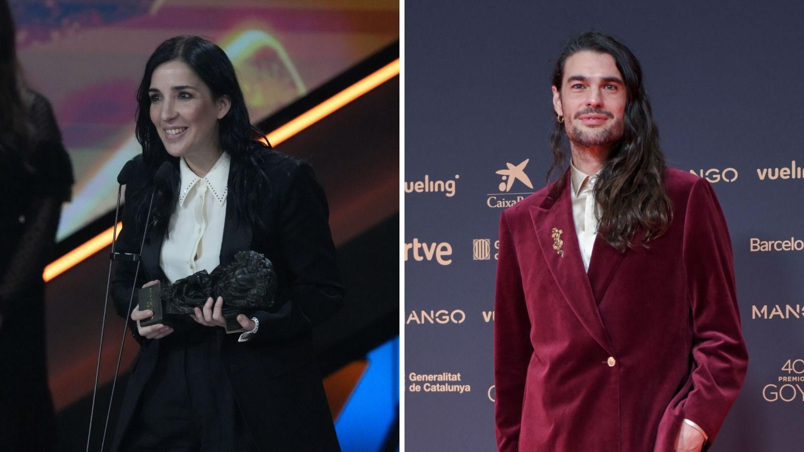 Alauda Ruiz de Azúa recogiendo el premio y Oliver Laxe en la alfombra roja
