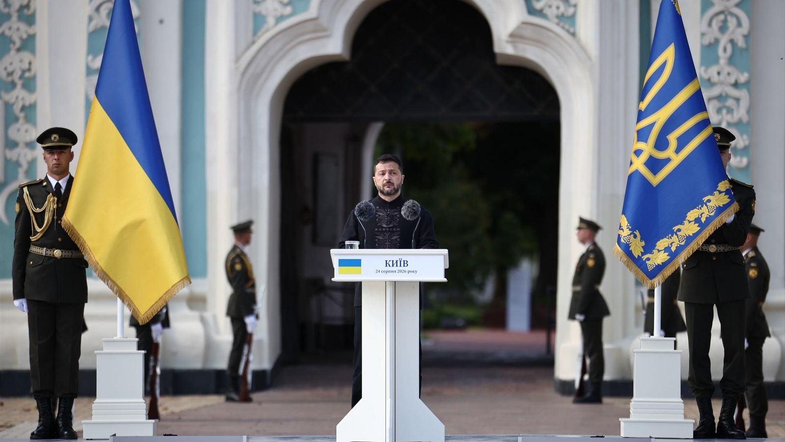 El presidente de Ucrania durante su discurso con motivo del 35 aniversario de la independencia del país