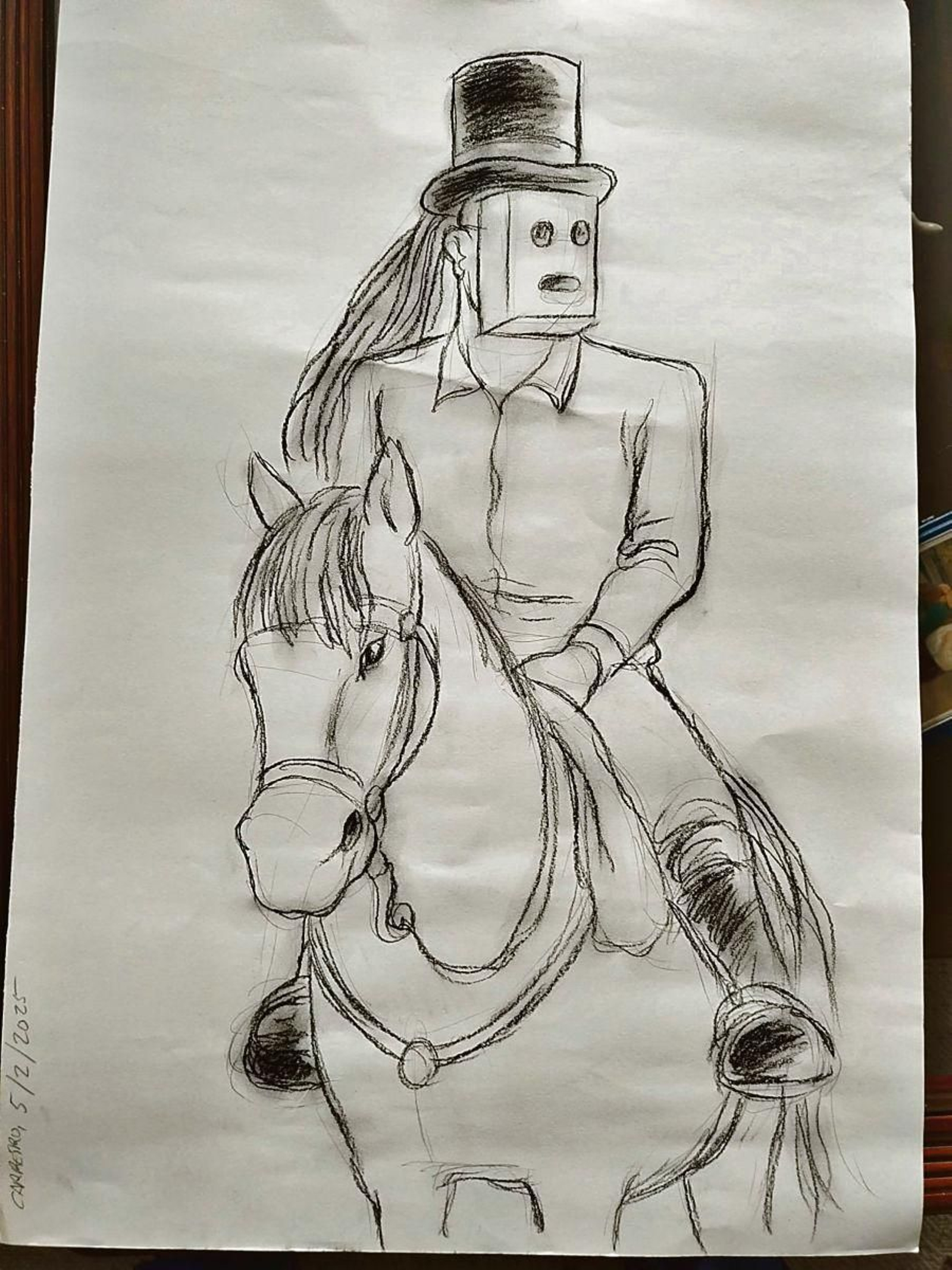 Debuxo da figura do zamarreiro montado a cabalo