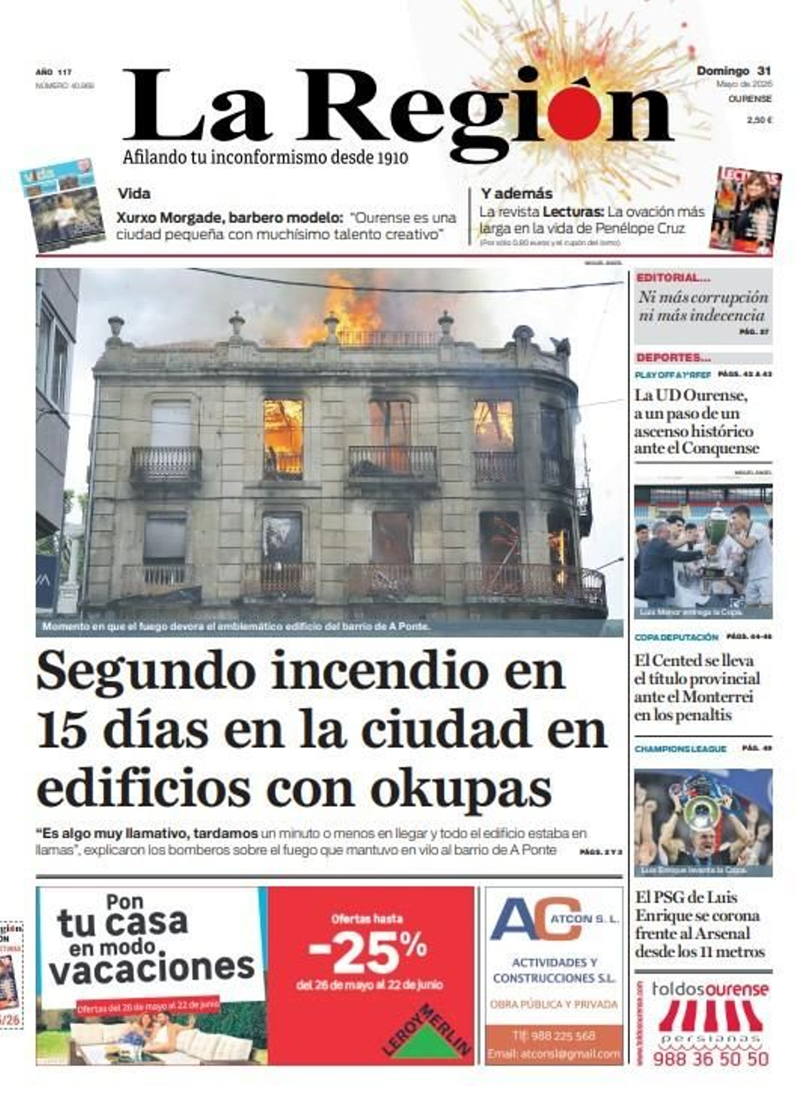 Los titulares de La Región de este domingo, 31 de mayo