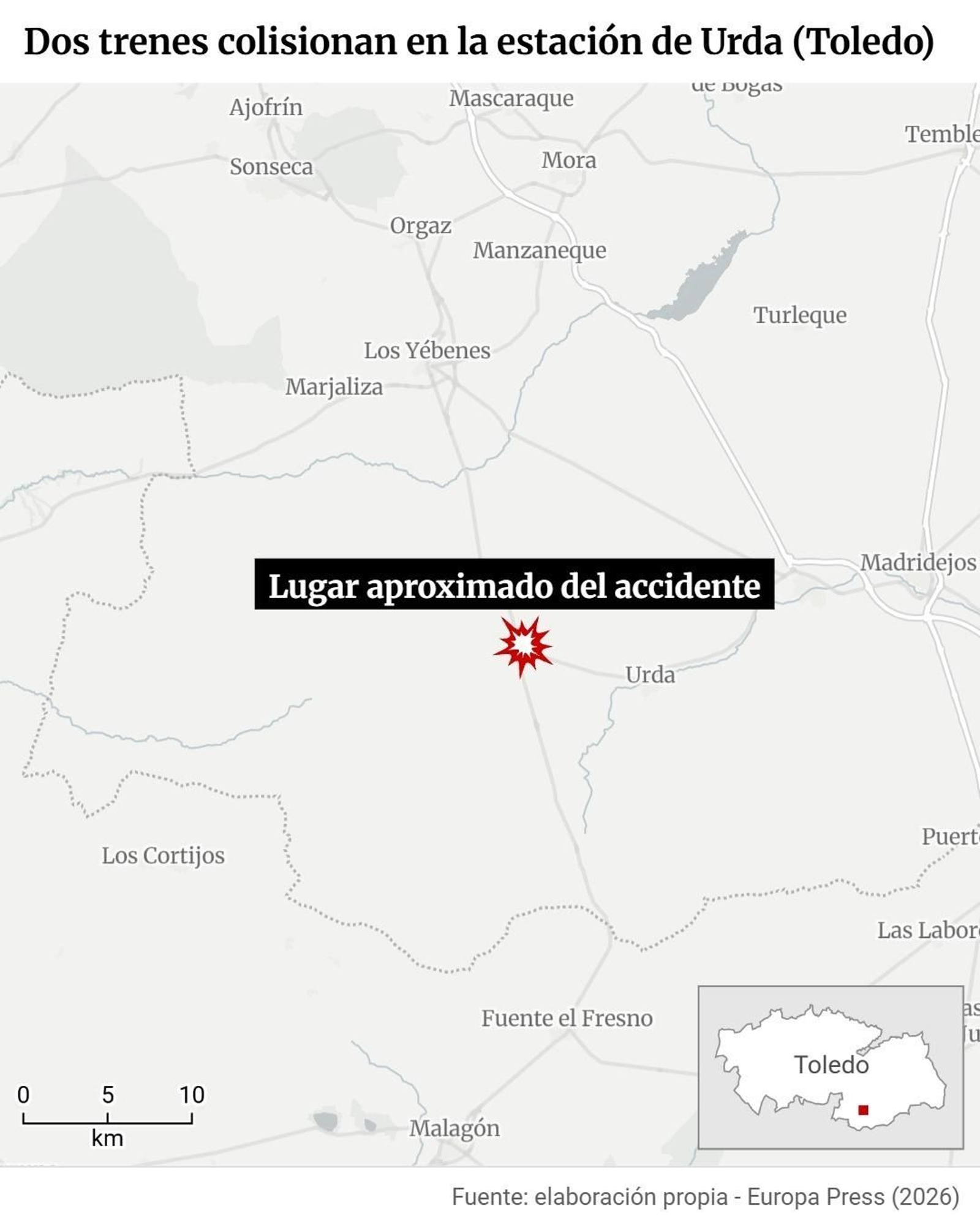 El lugar aproximado donde se produjo el accidente ferroviario.