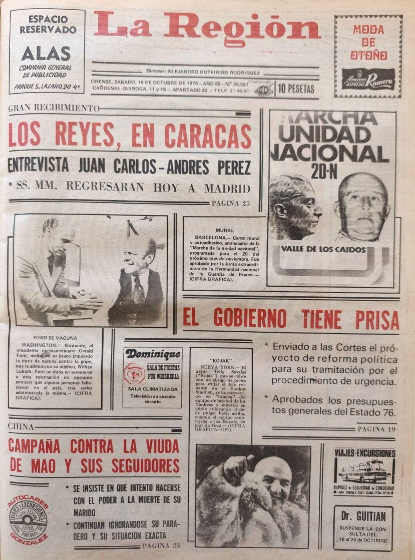 Primera página del 16 de octubre de 1976 de La Región