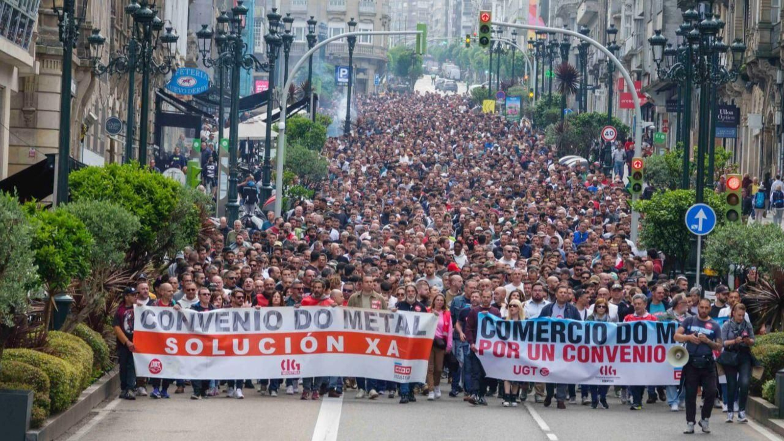 Una imagen de la manifestación de los trabajadores del metal, este miércoles en Vigo.