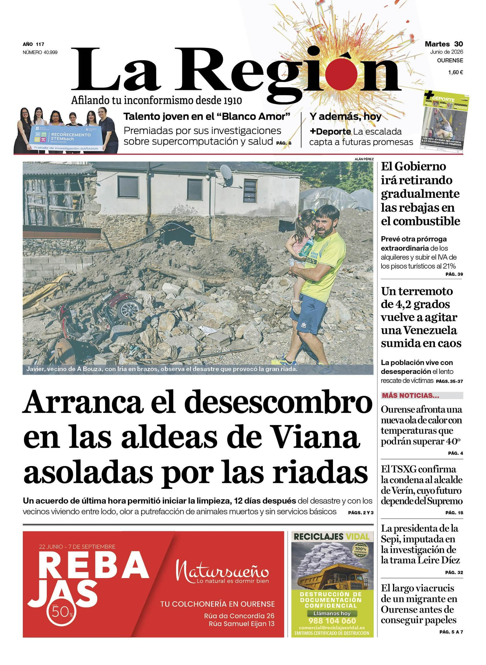 La portada de La Región de este martes.