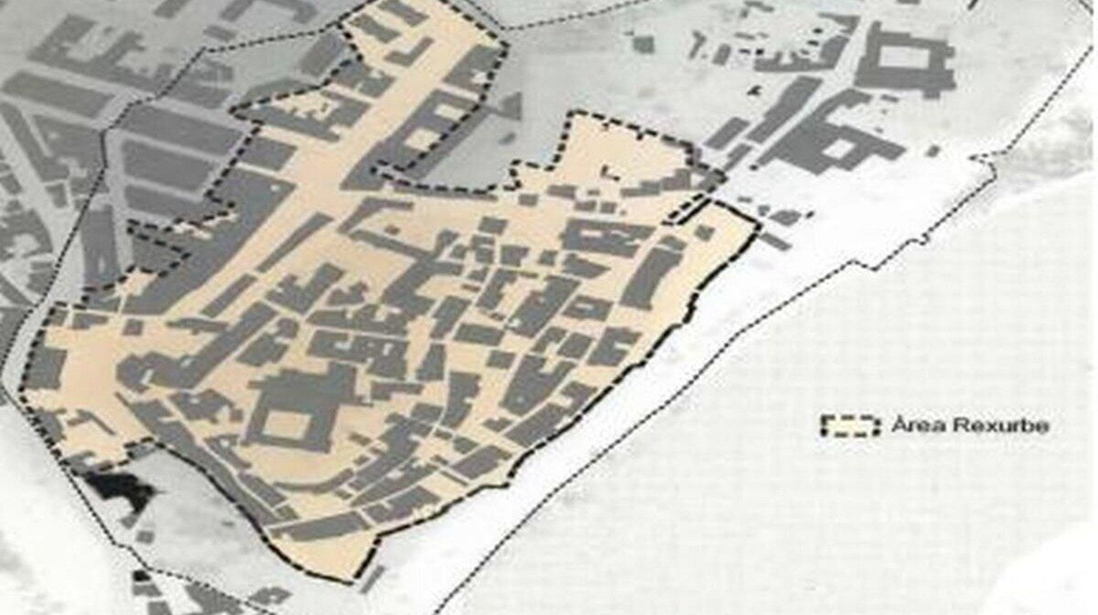 Imagen del plano en el que se muestra y delimita el área Rexurbe de Tui