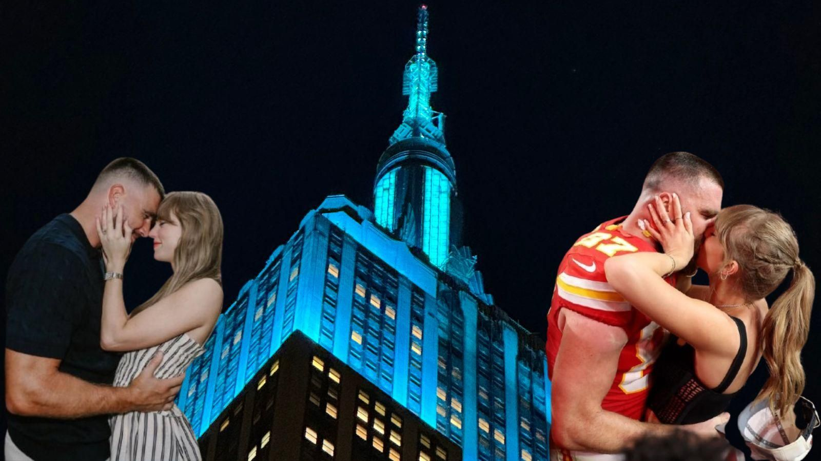 El Empire State Building se ilumina para celebrar la boda de Taylor Swift y Travis Kelce.