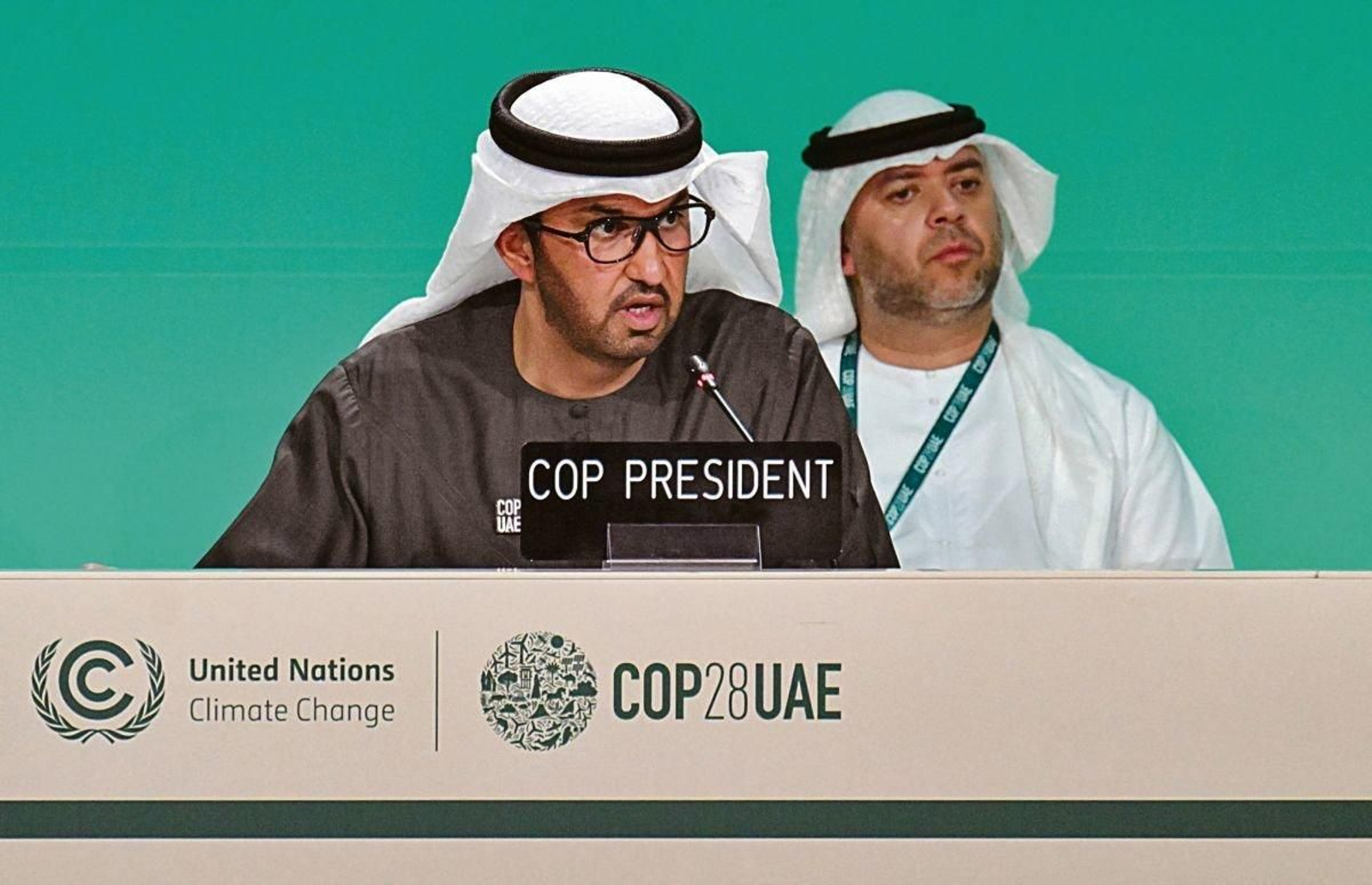 El presidente de la COP 28, Sultan al-Jaber, durante una de las sesiones de la conferencia.