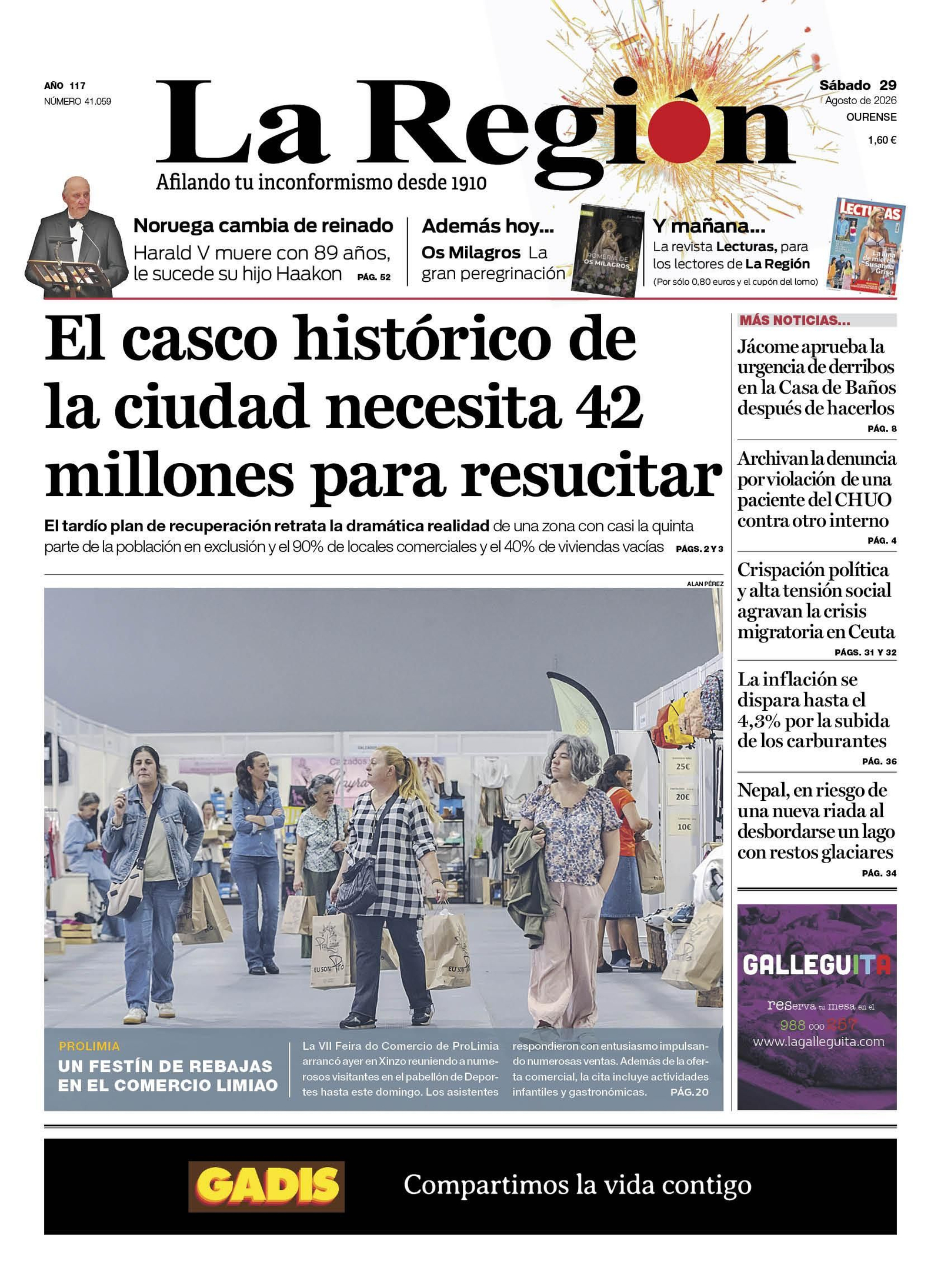 La portada de La Región de este sábado.