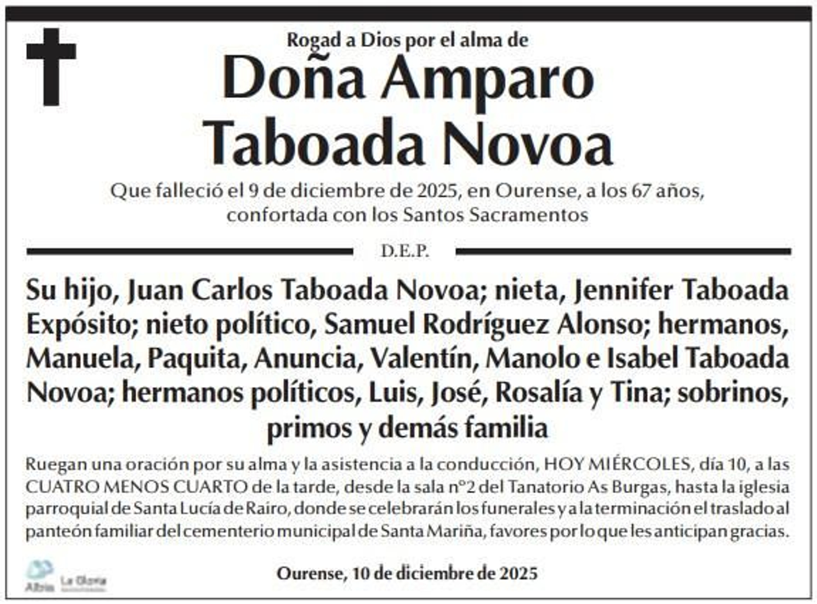 Las esquelas de hoy, 10 de diciembre