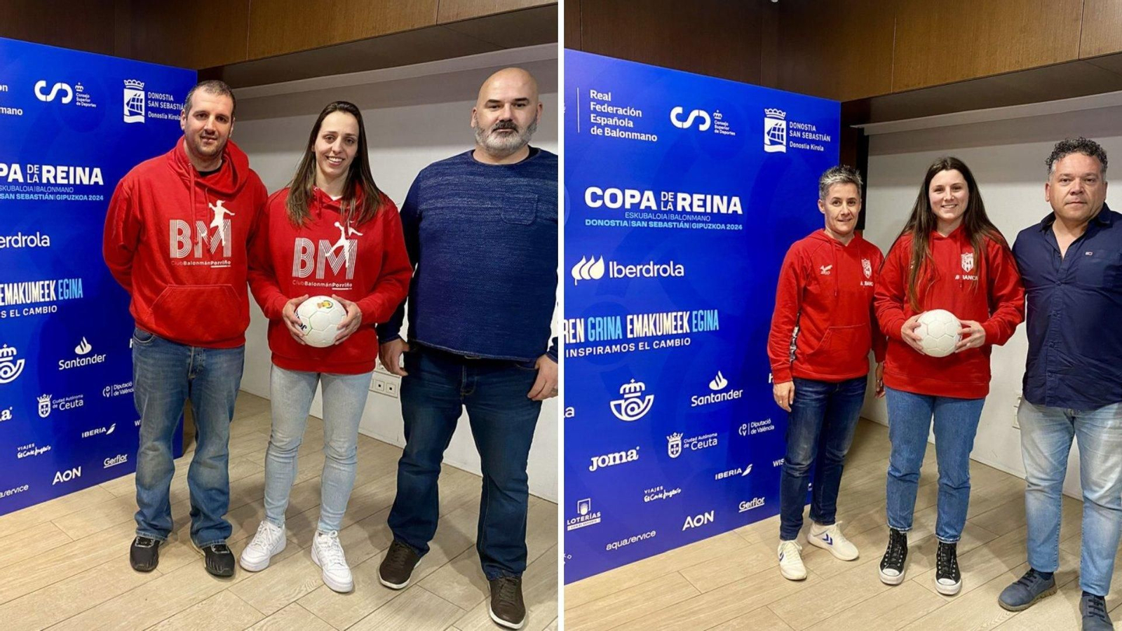 Isma Martínez, Sarai Samartín y Abel Estévez, del Porriño (izq) y 
Cristina Cabeza, Miriam Sempere y Jesús López, del Guardés (dcha).