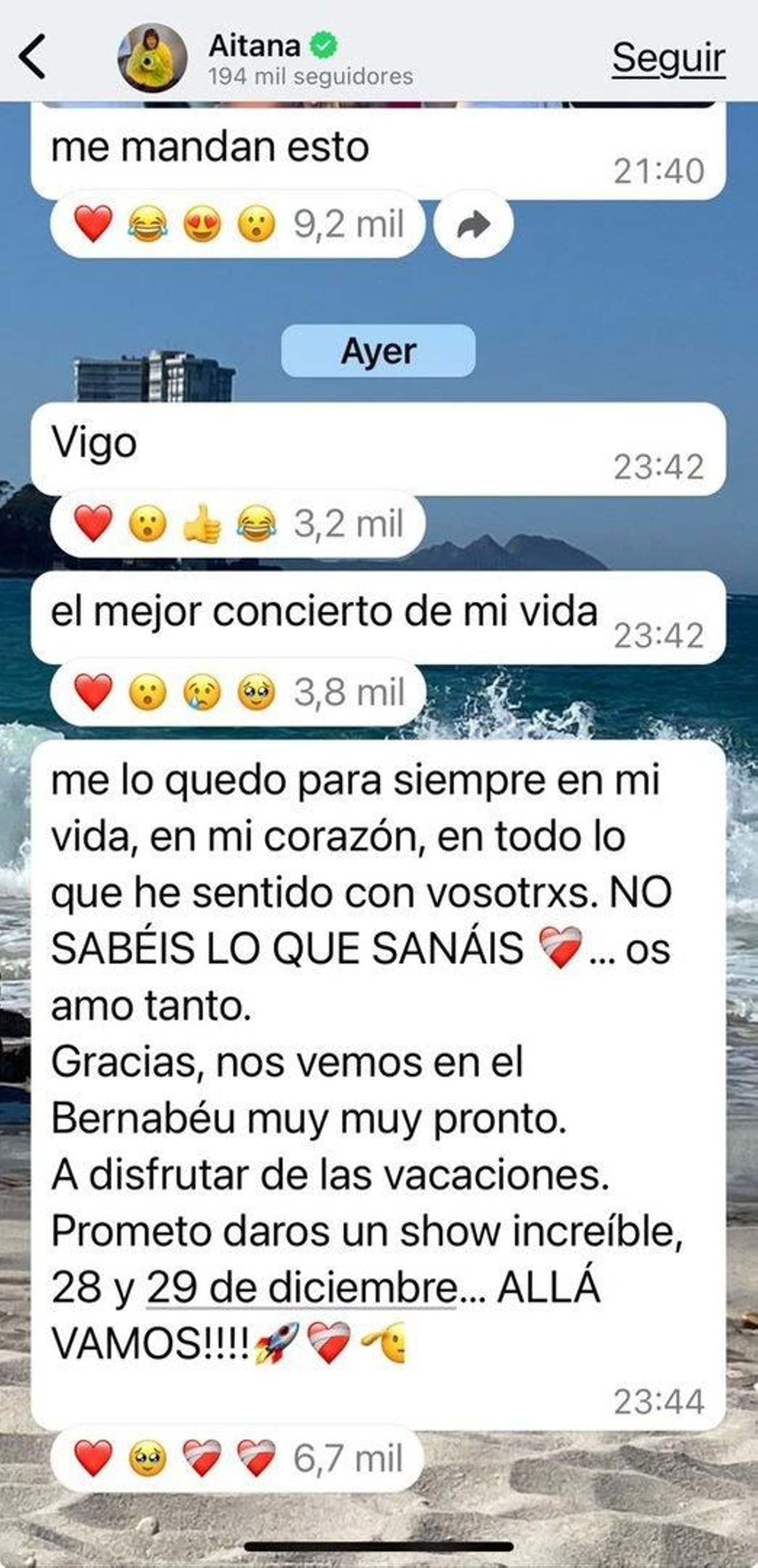 El mensaje de Aitana a sus seguidores.